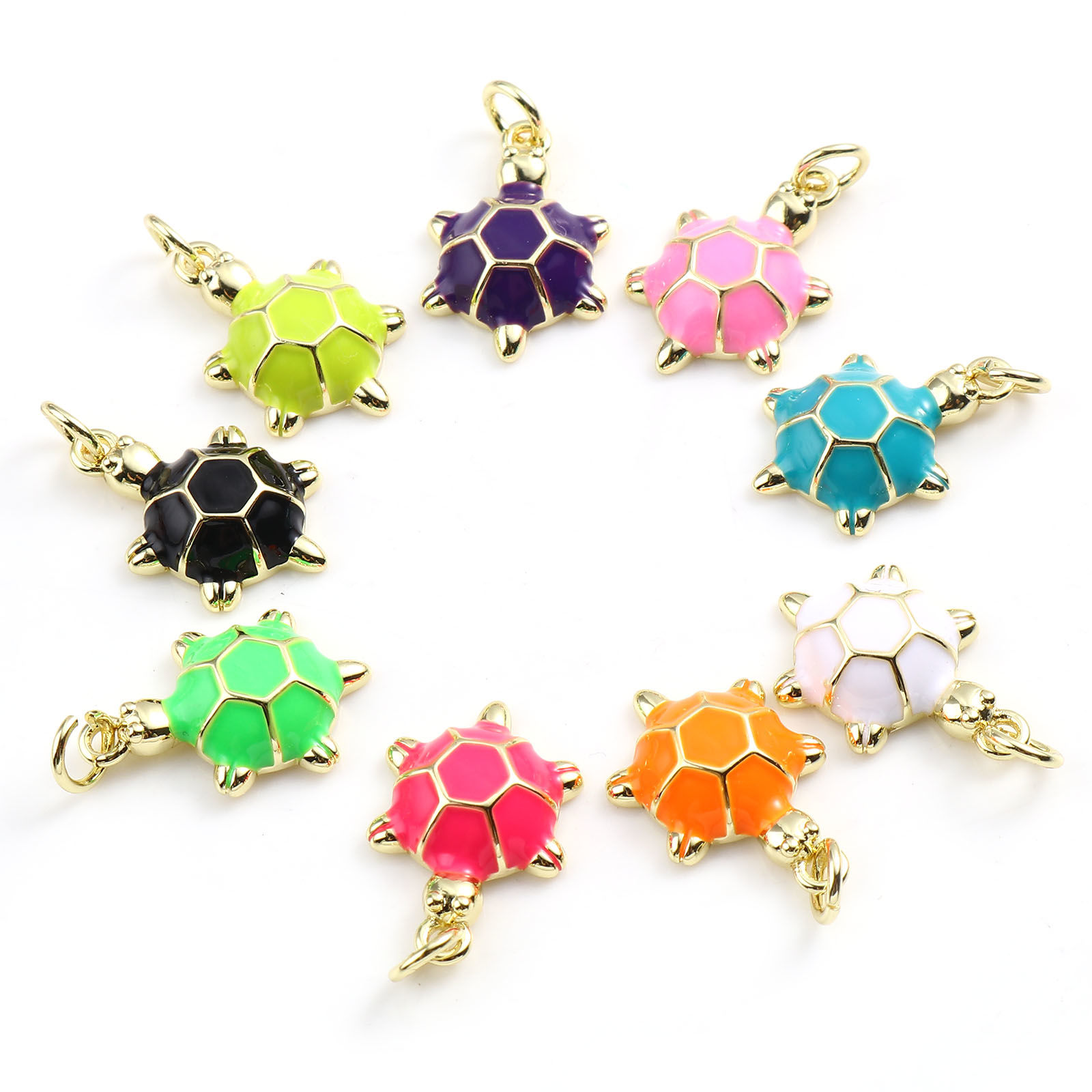 Picture of Copper Ocean Jewelry Charms Gold Plated Multicolor Sea Turtle Animal Enamel 22mm x 12mm, 2 PCs