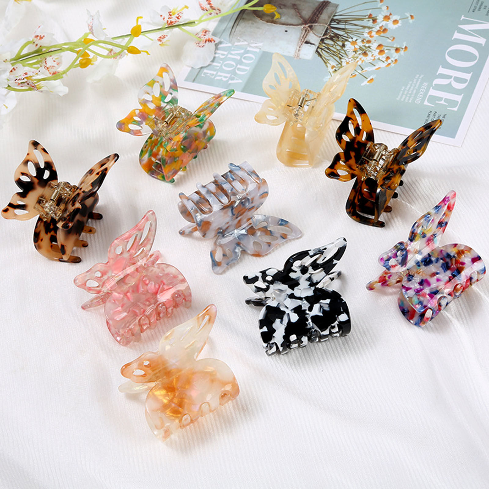 Picture of Acrylic Hair Clips Multicolor Butterfly Animal Tie-Dye 1 Piece