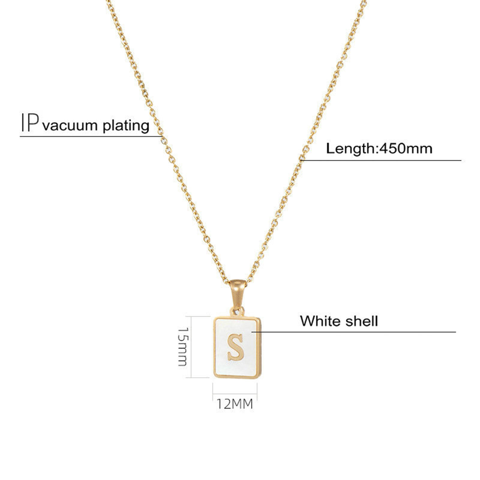 Immagine di Acciaio Inossidabile & Conchiglia Collana 18K Oro riempito Bianco Rettangolo Lettera Maiuscola 45cm Lunghezza, 1 Pz
