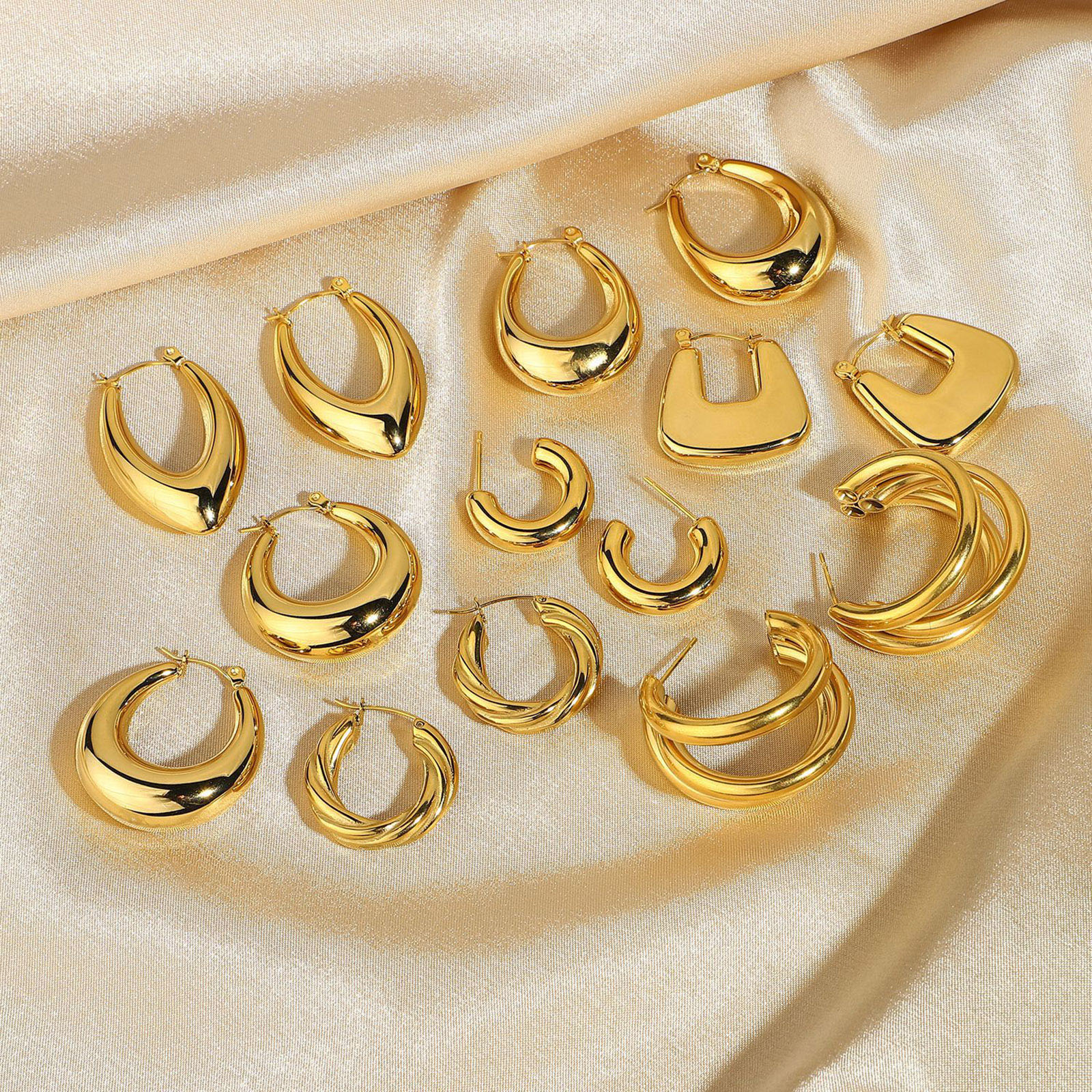 Immagine di Ecologico Semplice & Casual Stile Ins 18K Oro riempito 304 Acciaio Inossidabile Geometrica orecchino cerchio Per Donne 1 Paio