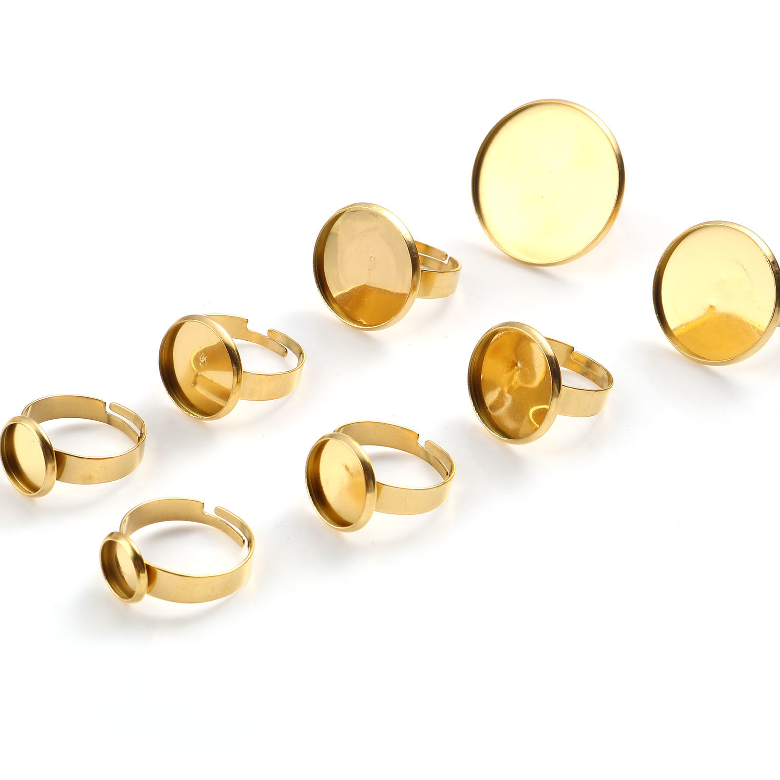 Bild von Edelstahl Offen Verstellbar Ring Vergoldet Rund Cabochon Fassung 17.3mm（US Größe:7), 1 Stück