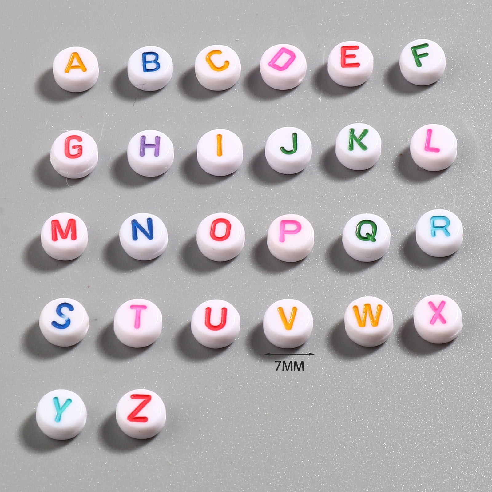 Picture of Acrylic Beads Flat Round At Random Color Initial Alphabet/ Capital Letter Pattern About 7mm Dia., Hole: Approx 1.4mm, 500 PCs