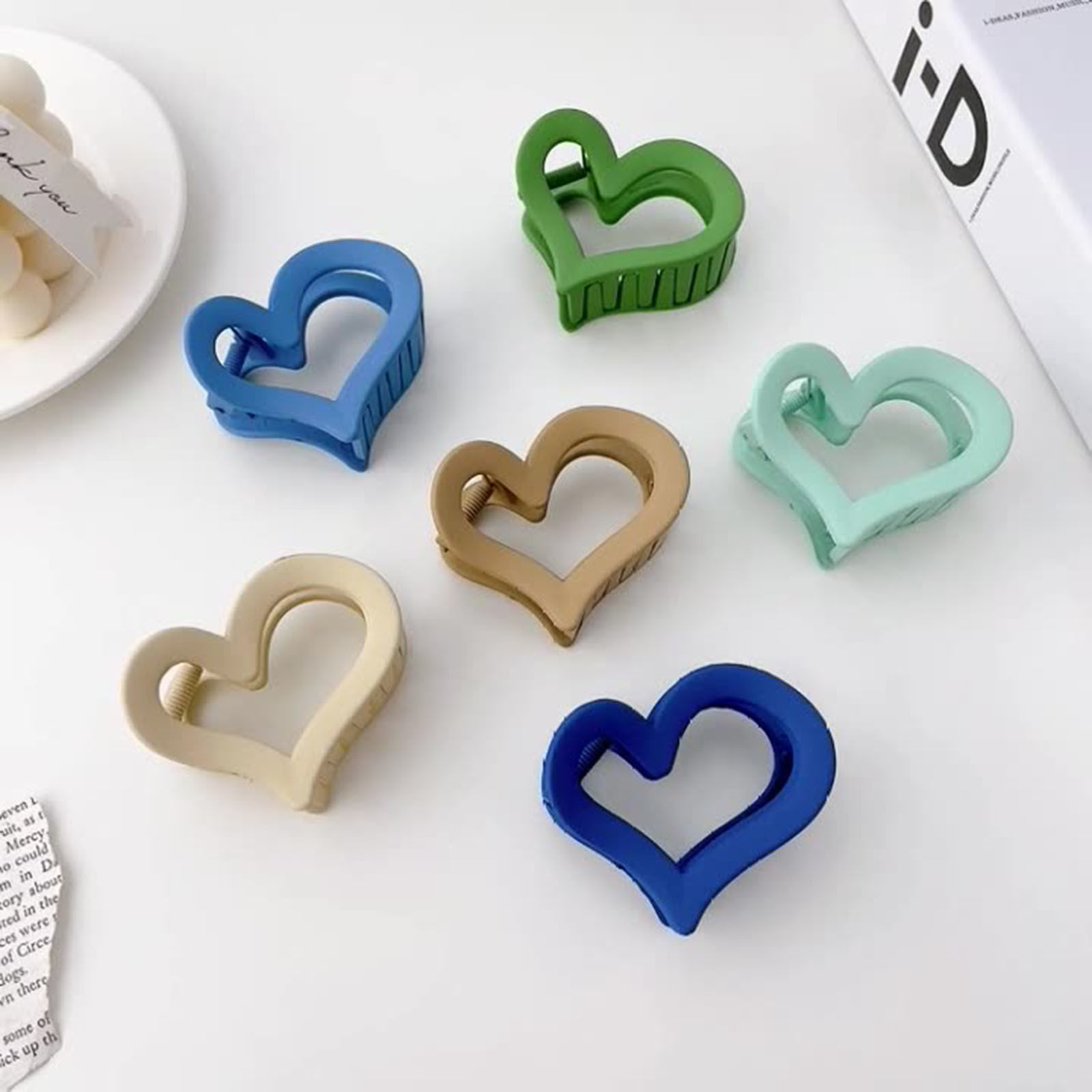 Picture of Plastic Hair Clips Multicolor Heart Frosted 6.5cm x 3.8cm, 1 Piece