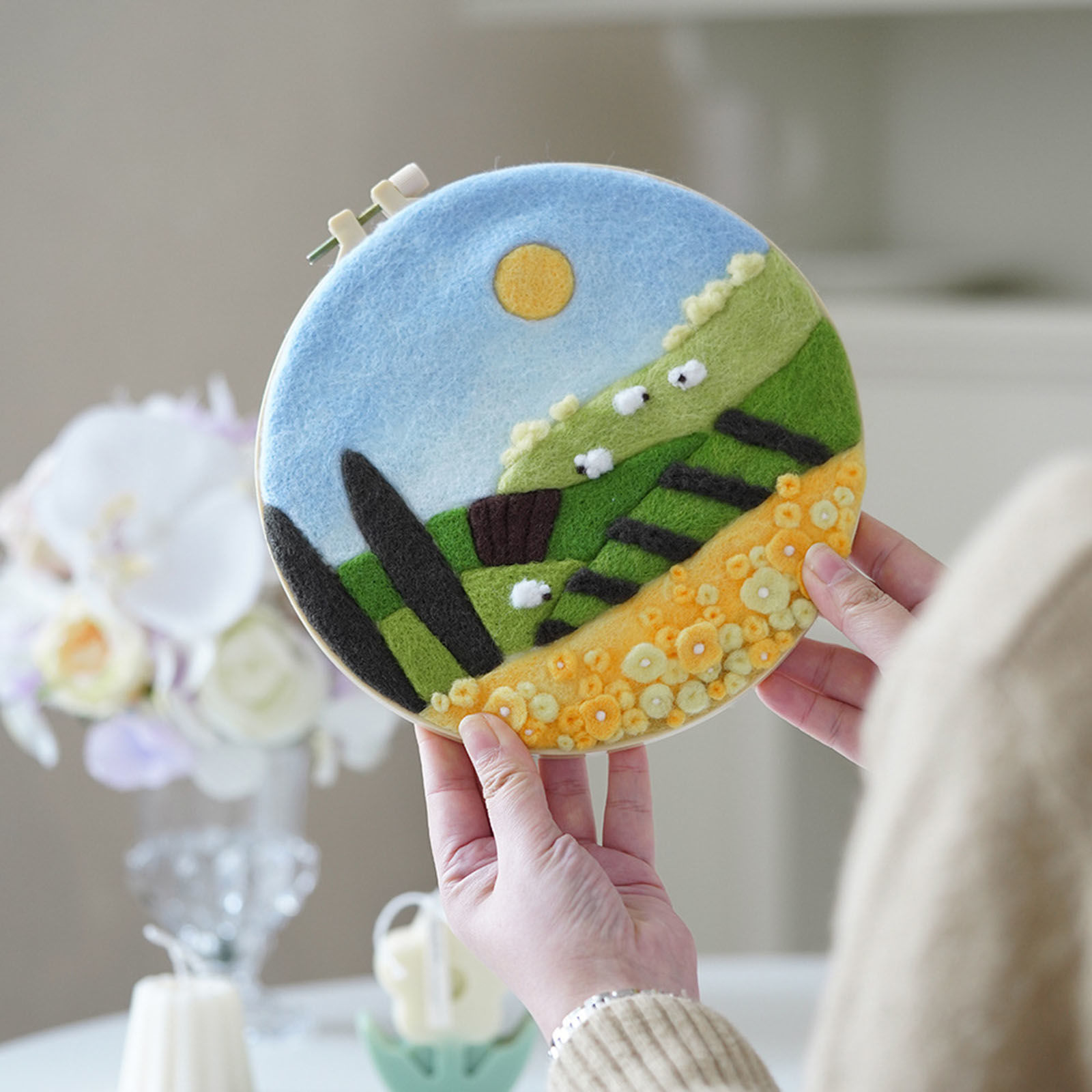 Picture of Wool Neddle Felting Wool Felt Tools Craft Accessories Round Natural Scenery Multicolor 20cm, 1 Set