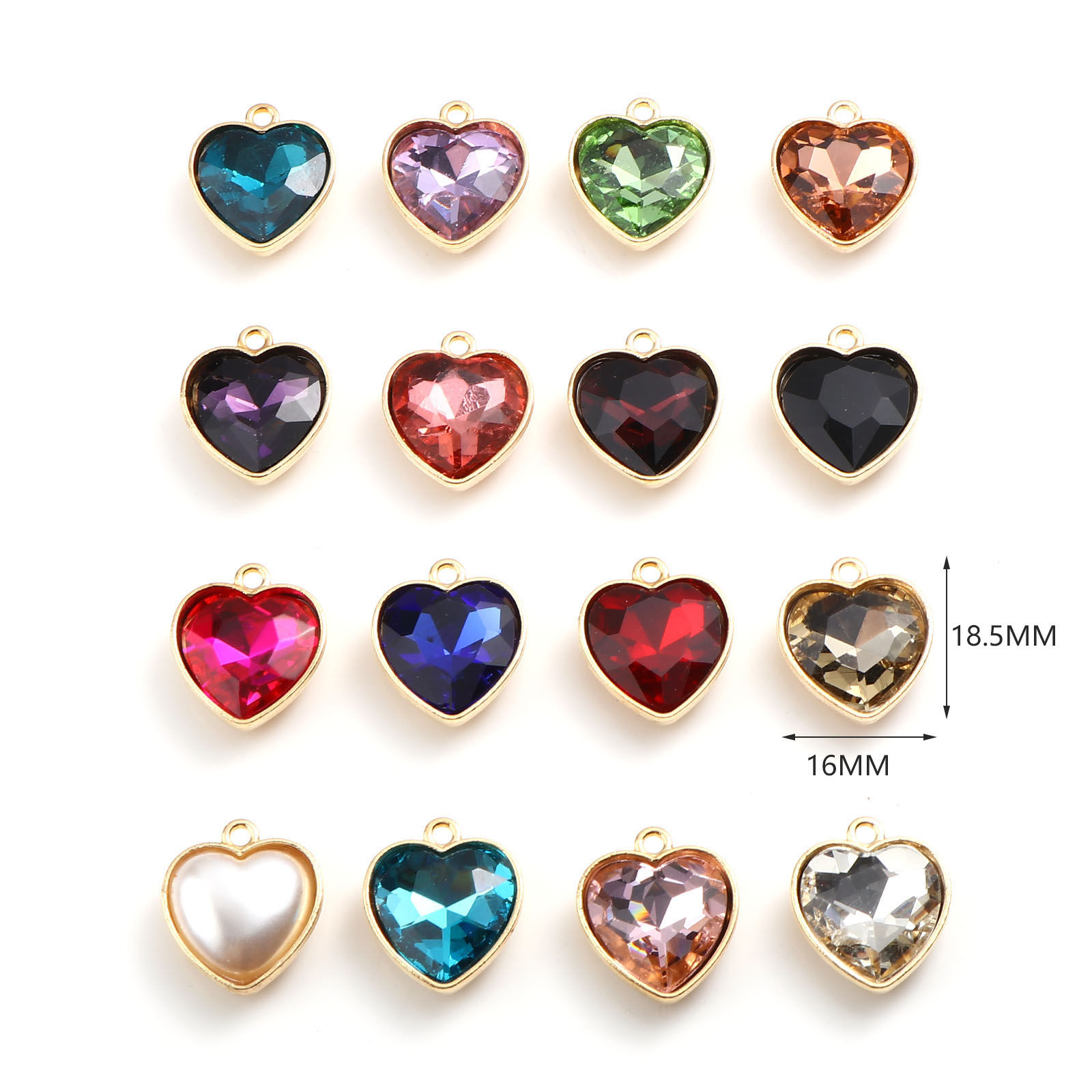 Picture of Zinc Based Alloy & Glass Valentine's Day Charms Heart Gold Plated Multicolor 18.5mm x 16mm, 5 PCs