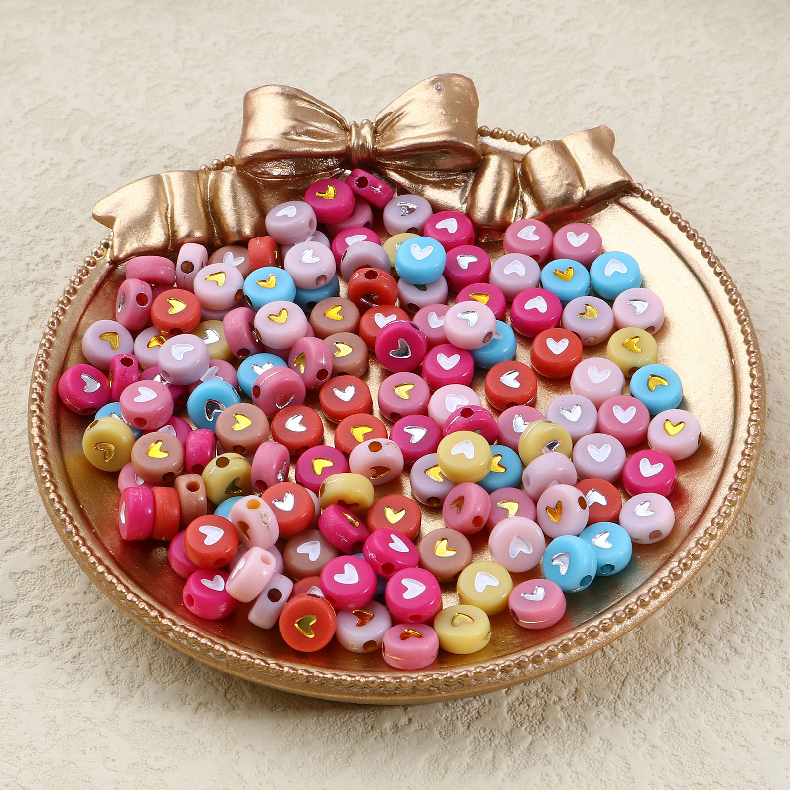 Bild von Acryl Valentinstag Perlen Flachrund Bunt Herz ca. 7mm D., Loch:ca. 1.8mm, 500 Stück