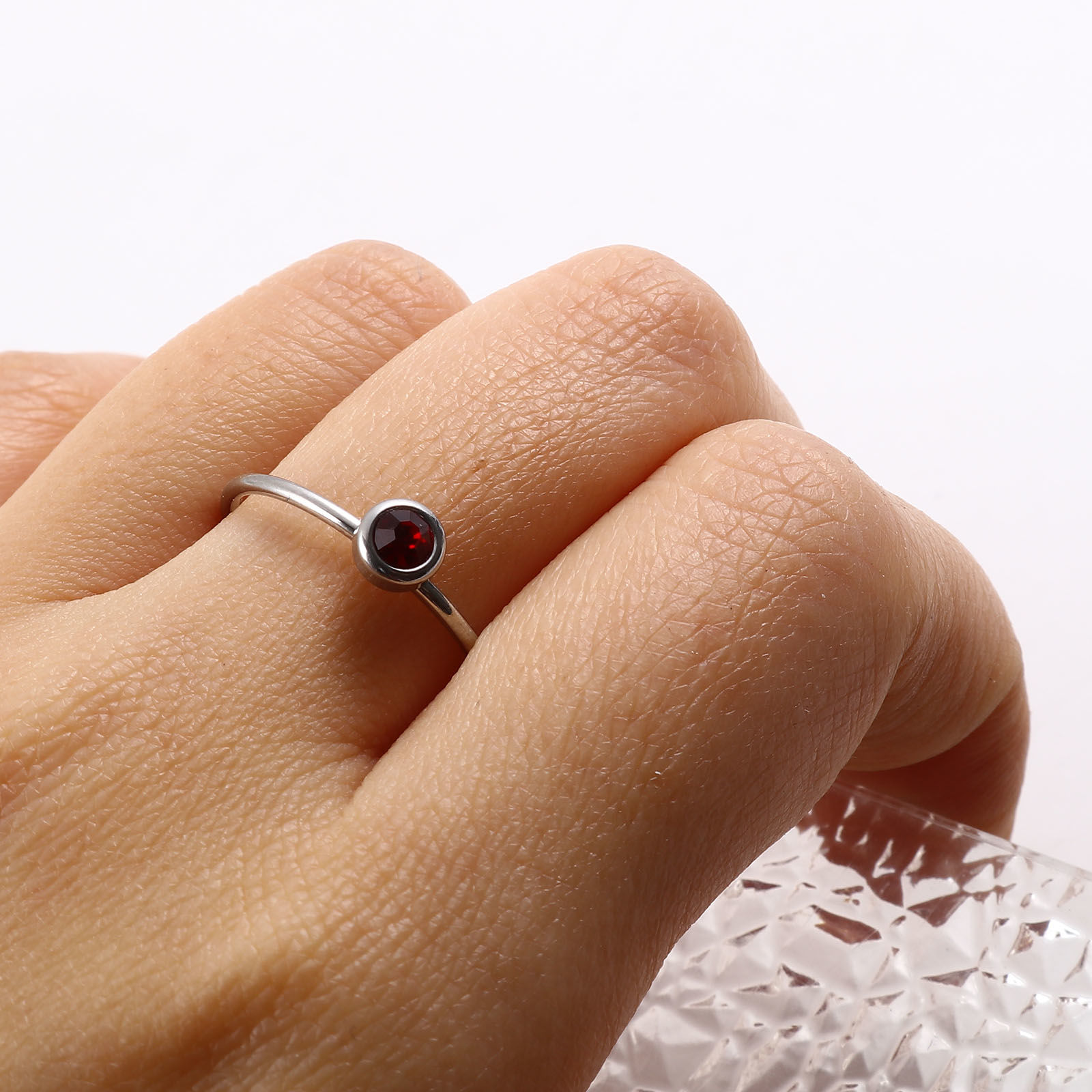Bild von Edelstahl Monatsstein Uneinstellbar Ring Silberfarbe Ring Bunt Strass 16.5mm（US Größe:6), 1 Stück