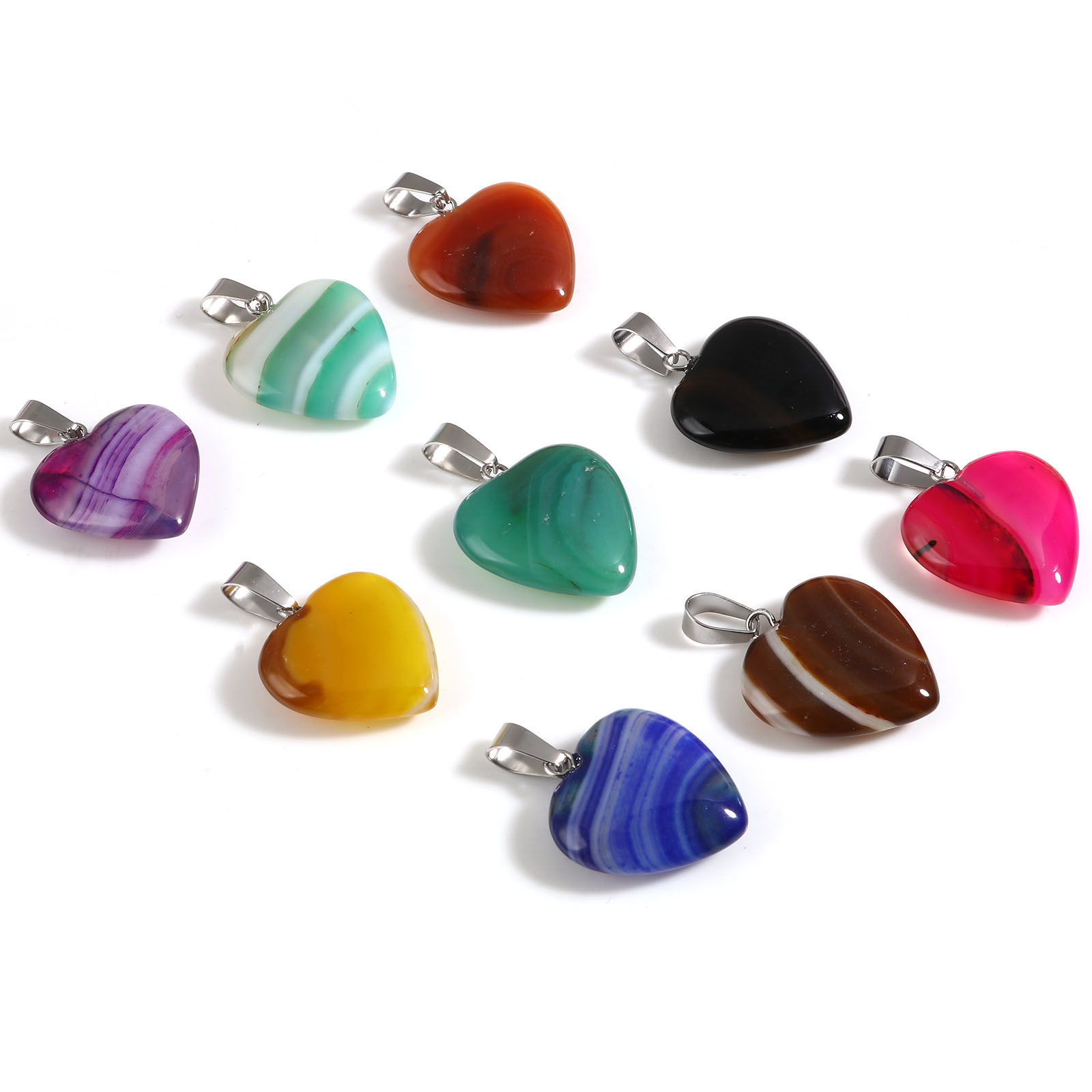 Bild von Achat ( Natur ) Valentinstag Anhänger Herz Bunt ca. 30mm x 20mm, Silberfarbe 1 Stück