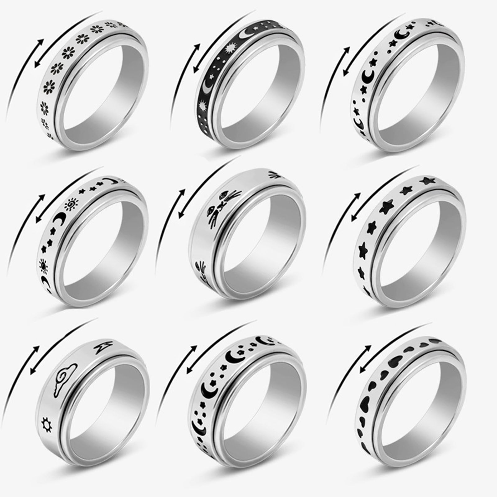 Picture of Stainless Steel Unadjustable Rings Silver Tone Rotatable 1 Piece