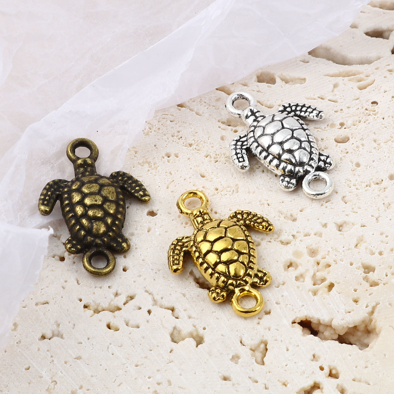 Picture of Zinc Based Alloy Ocean Jewelry Connectors Sea Turtle Animal Multicolor 21mm x 14mm, 50 PCs