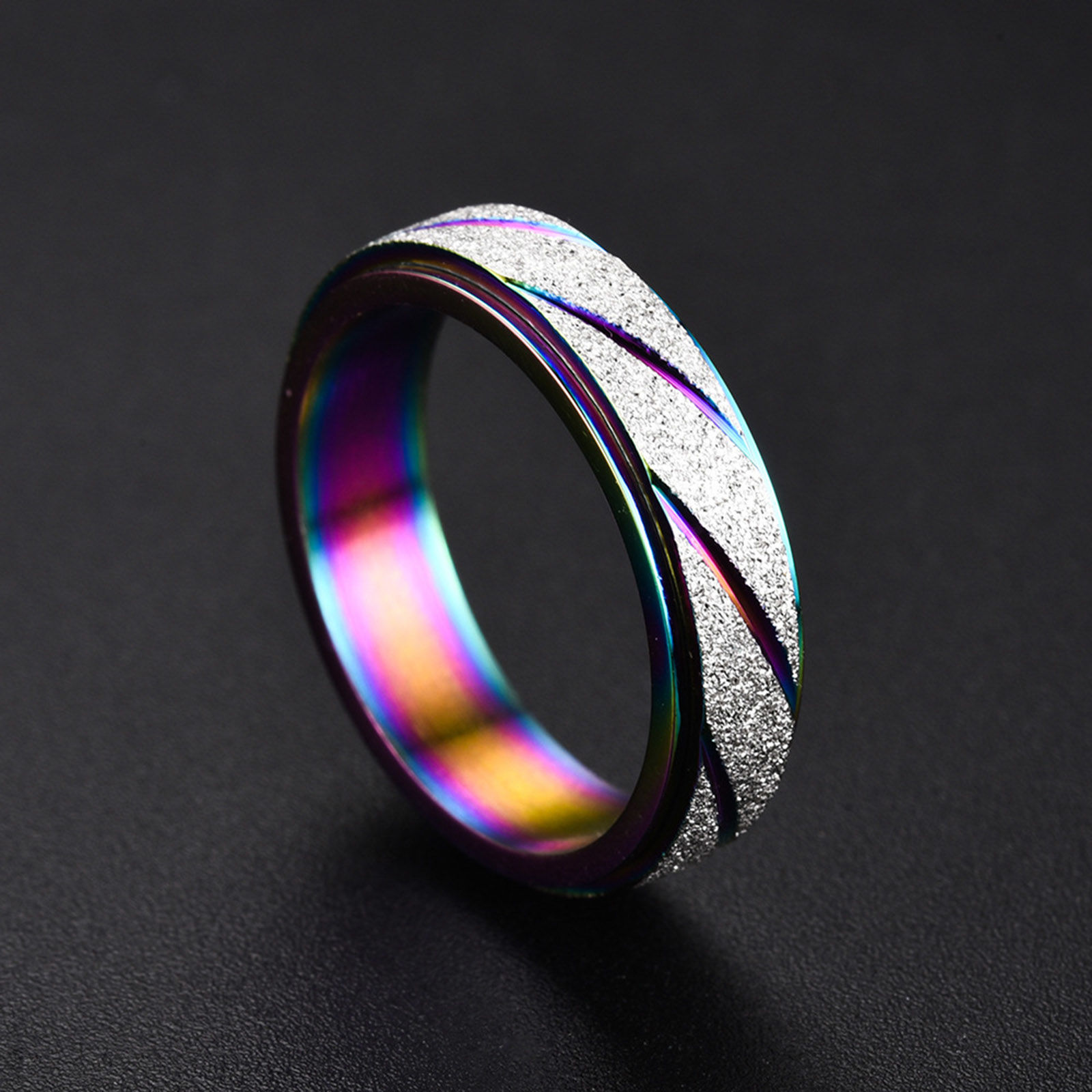 Picture of Stainless Steel Unadjustable Stress Relieving Anxiety Ring Fidget Spinner Rings Glitter Finish Rotatable Round