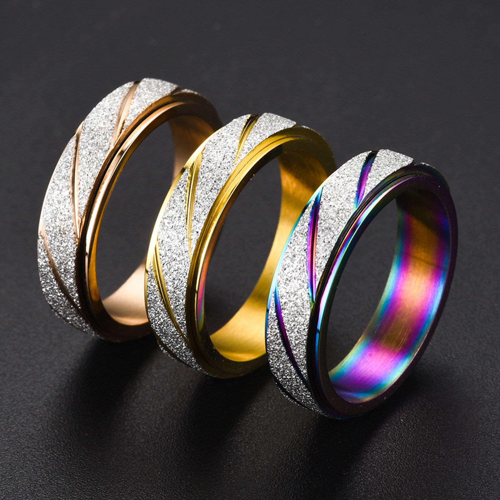 Picture of Stainless Steel Unadjustable Stress Relieving Anxiety Ring Fidget Spinner Rings Glitter Finish Rotatable Round