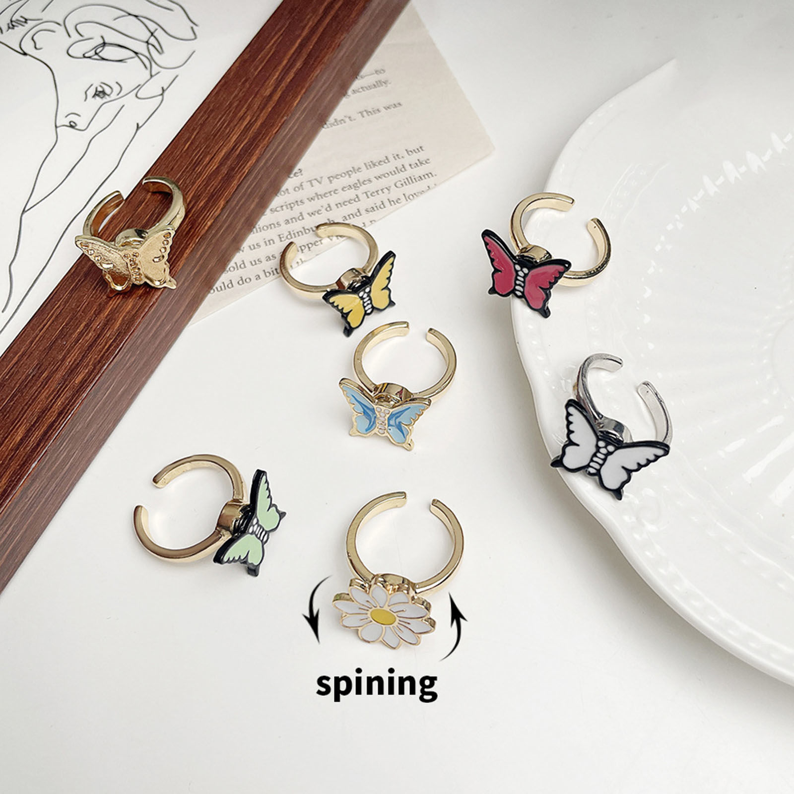 Immagine di Children Kids Open Stress Relieving Anxiety Ring Fidget Spinner Rings Gold Plated Multicolor Animal