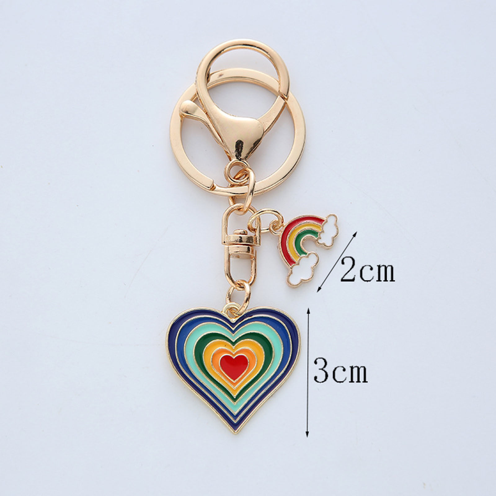 Bild von Emaille Schlüsselkette & Schlüsselring Vergoldet Herz Regenbogen 1 Stück
