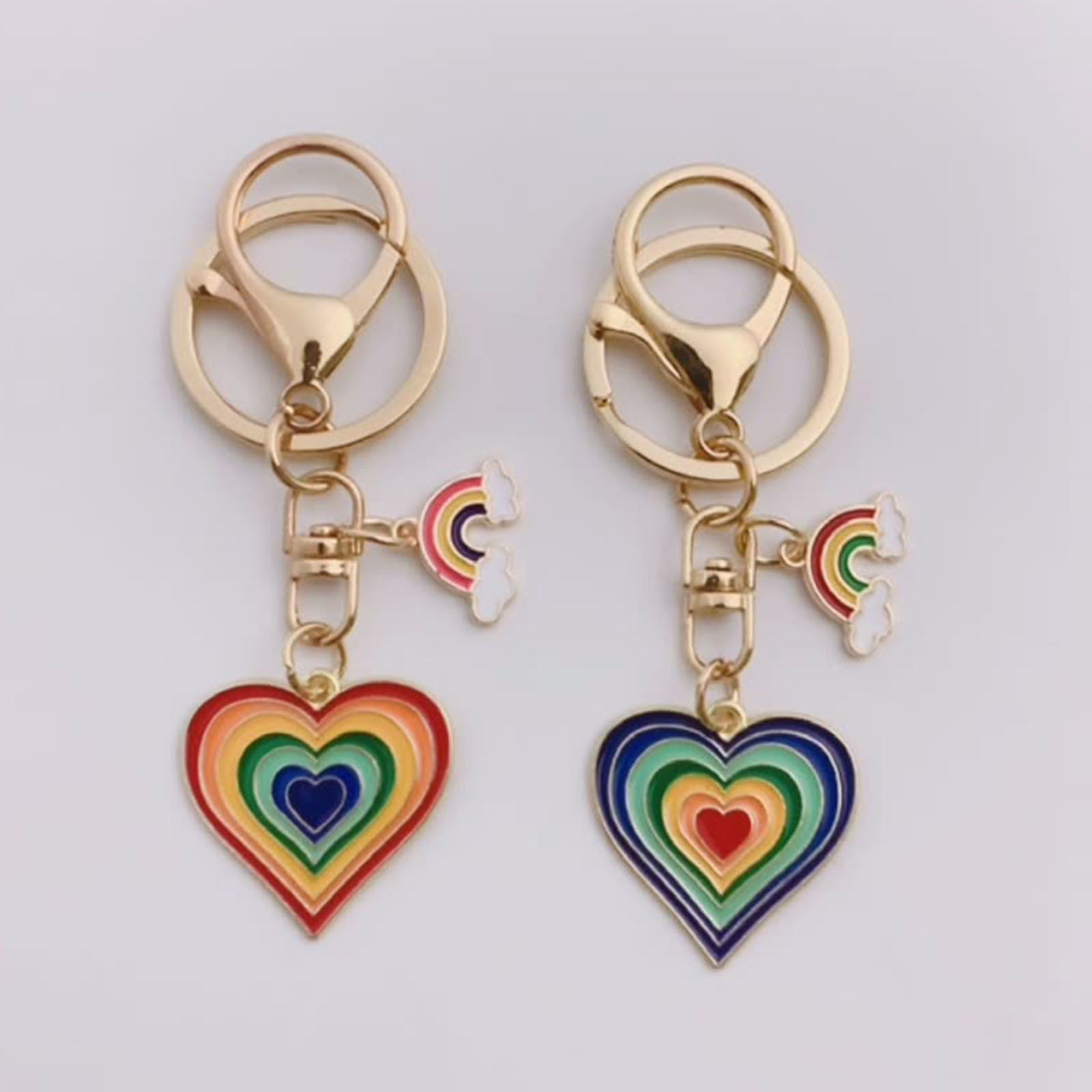 Bild von Emaille Schlüsselkette & Schlüsselring Vergoldet Herz Regenbogen 1 Stück