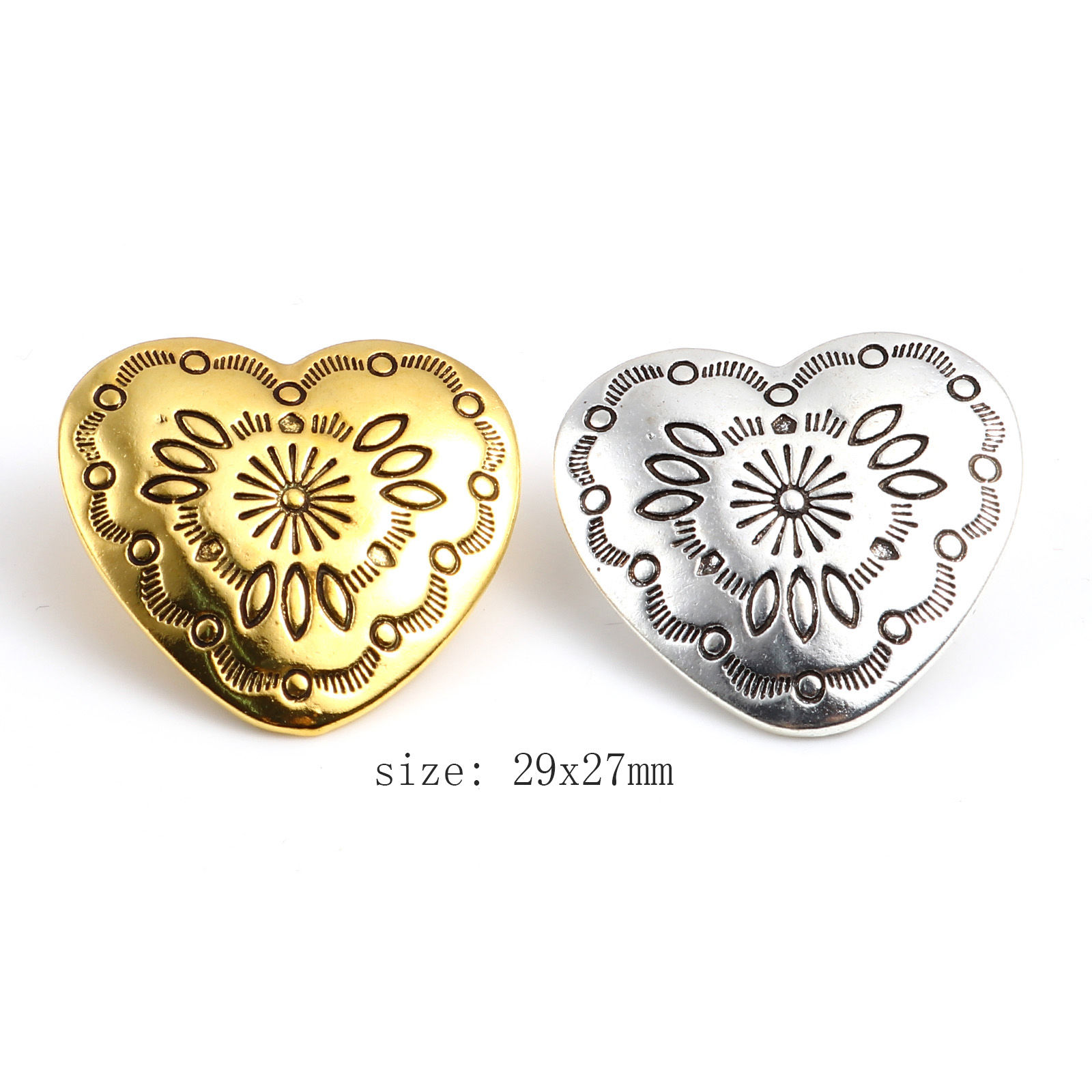 Immagine di Lega di Zinco San Valentino Metallo Gambo Bottone Cuore Multicolore Geometria Disegno 29mm x 27mm, 3 Pz