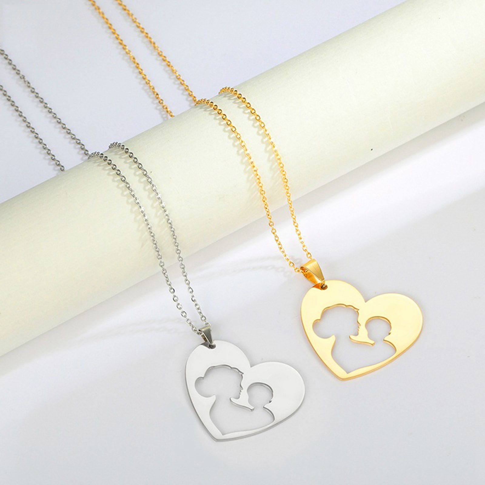 Bild von Edelstahl Muttertag Gliederkette Kette Halskette Bunt Mutter & Kind 45cm lang, 1 Strang