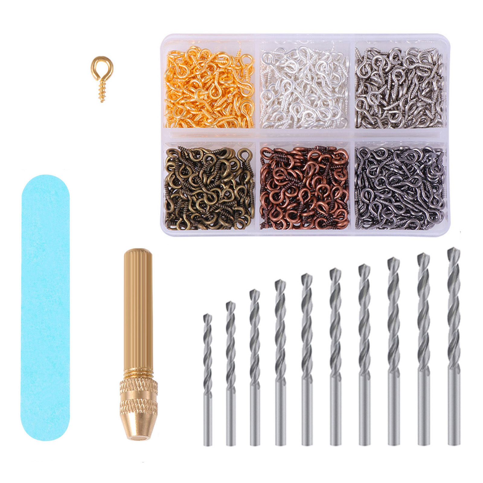 Picture of Iron Based Alloy Screw Eyes Bails Top Drilled Findings With Tools Multicolor