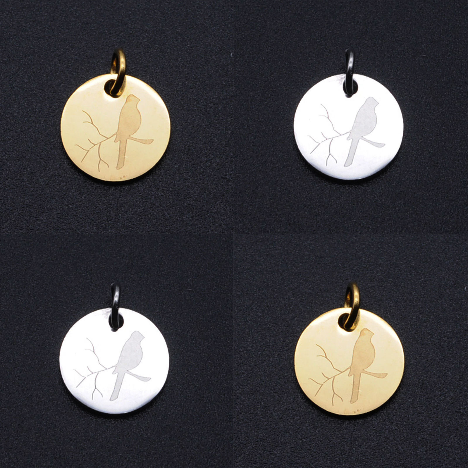Imagen de 304 Acero Inoxidable Colgantes Charms Ronda Multicolor Pájaro 2 Unidades