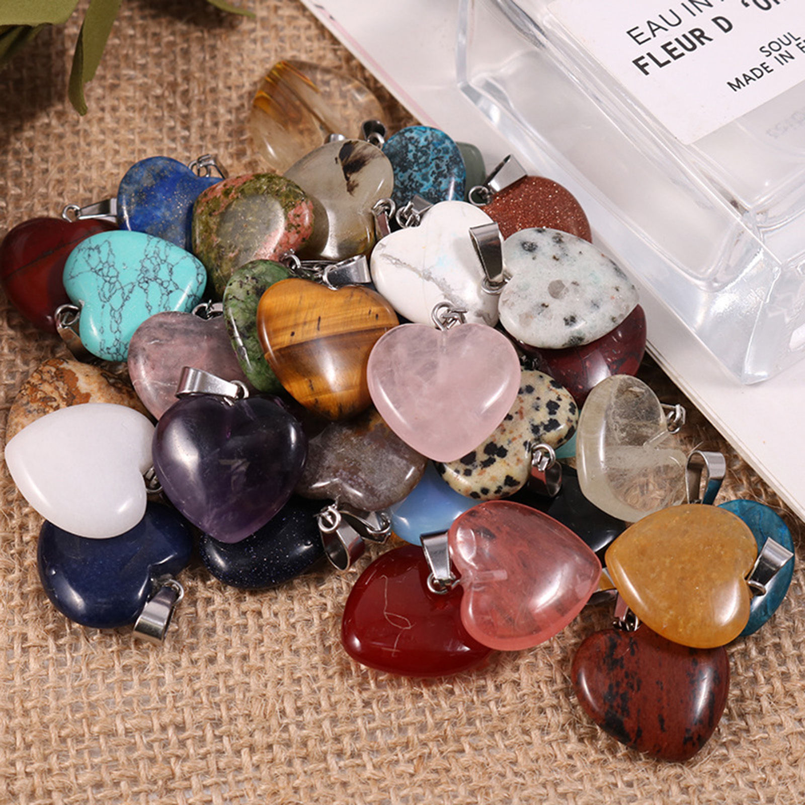 Picture of Stone ( Natural ) Charms Silver Tone Multicolor Heart 20mm x 20mm, 10 PCs