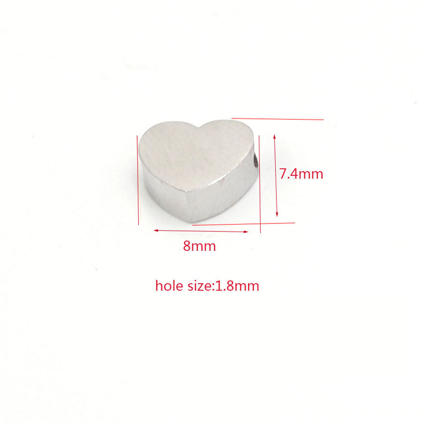 Bild von 304 Edelstahl Valentinstag Perlen Herz Bunt Poliert 8mm x 7.4mm, Loch: ca. 1.5mm, 5 Stück