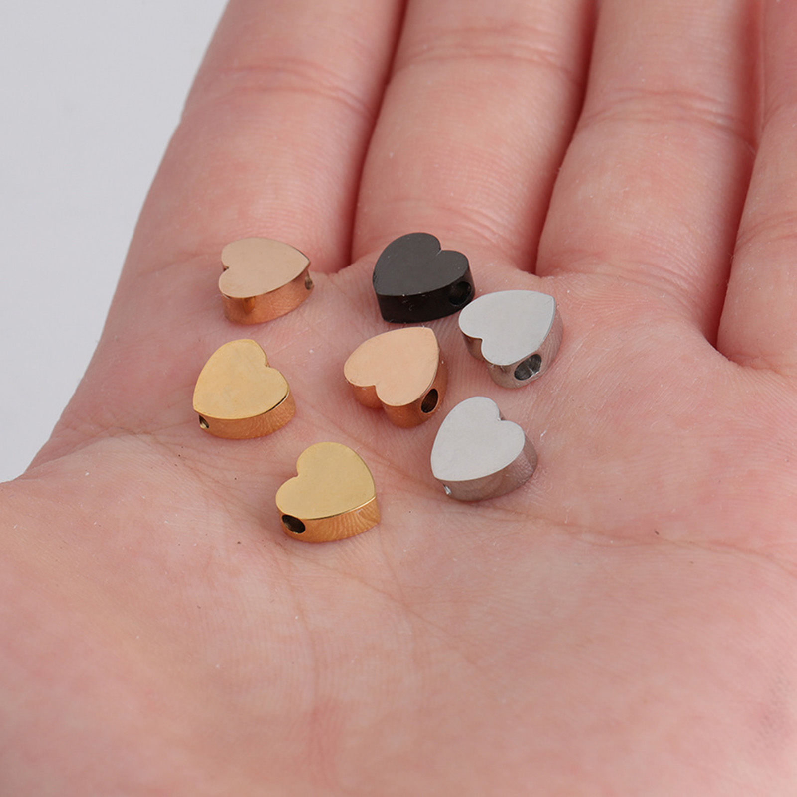 Immagine di 304 Acciaio Inossidabile San Valentino Perline Cuore Multicolore Lucidato 8mm x 7.4mm, Buco: Circa 1.5mm, 5 Pz