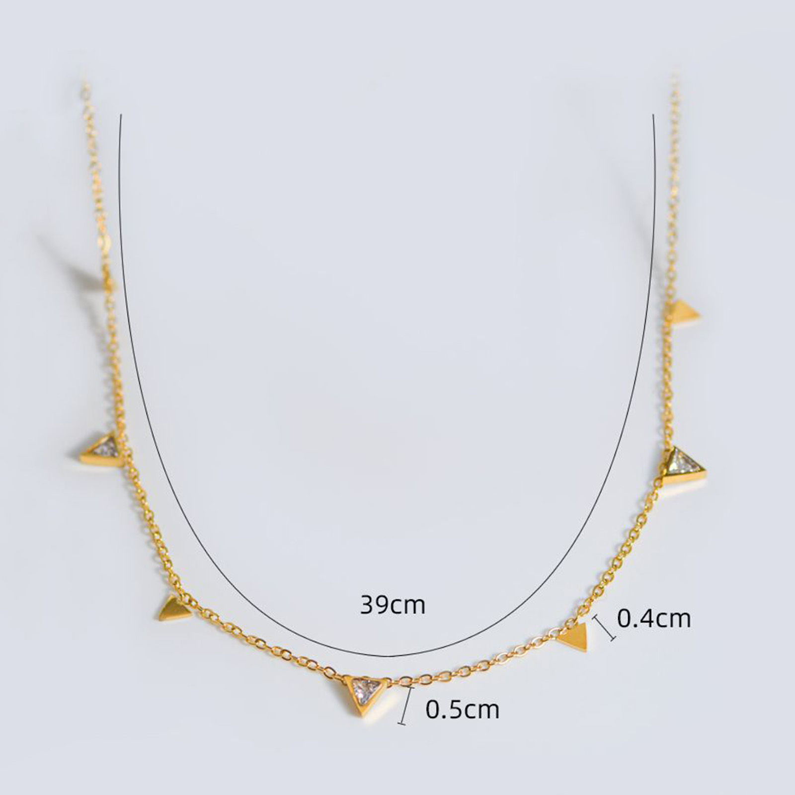 Immagine di Acciaio Inossidabile Elegante Collana Oro Placcato Triangolo Multicolore Cubic Zirconia 39cm Lunghezza, 1 Pz
