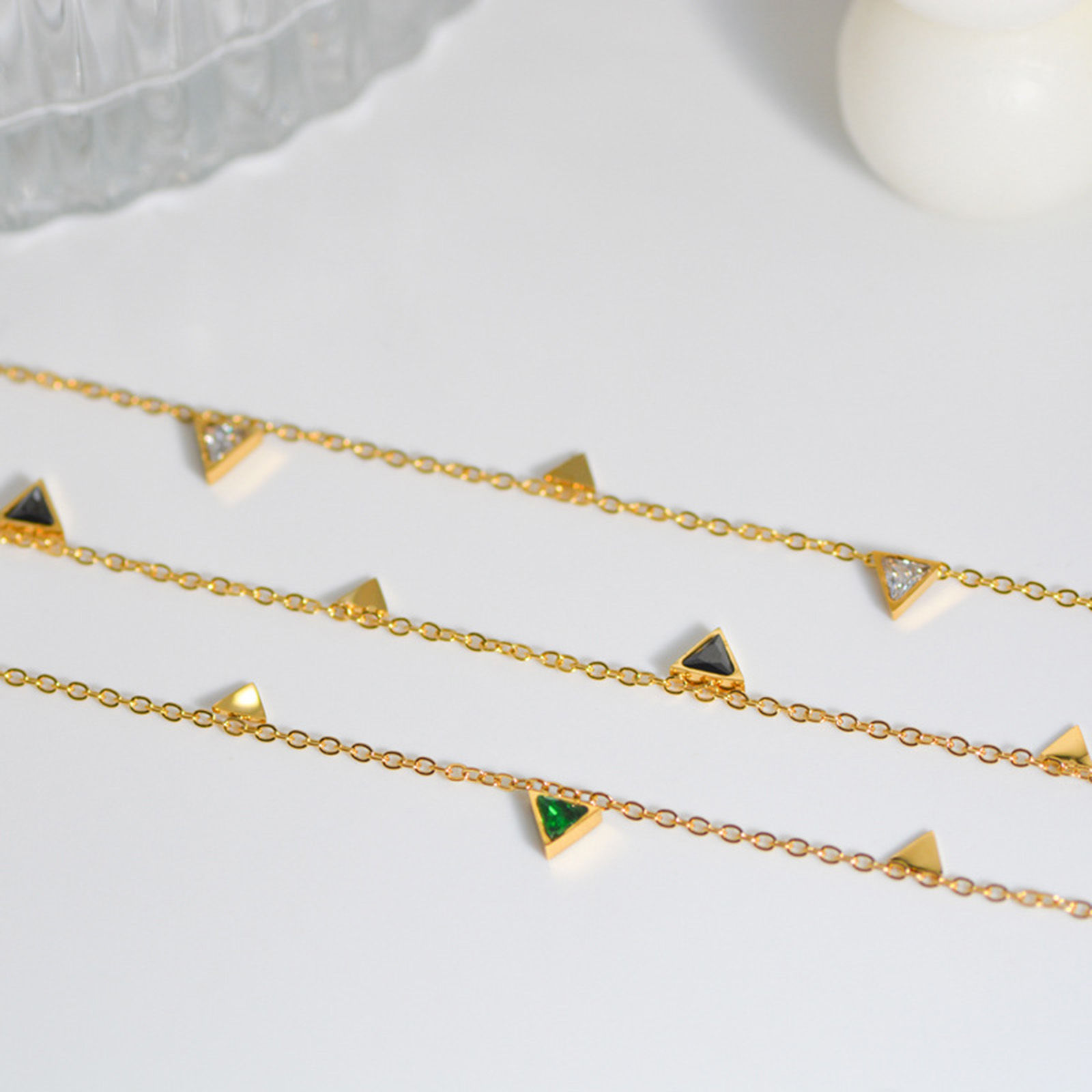 Immagine di Acciaio Inossidabile Elegante Collana Oro Placcato Triangolo Multicolore Cubic Zirconia 39cm Lunghezza, 1 Pz