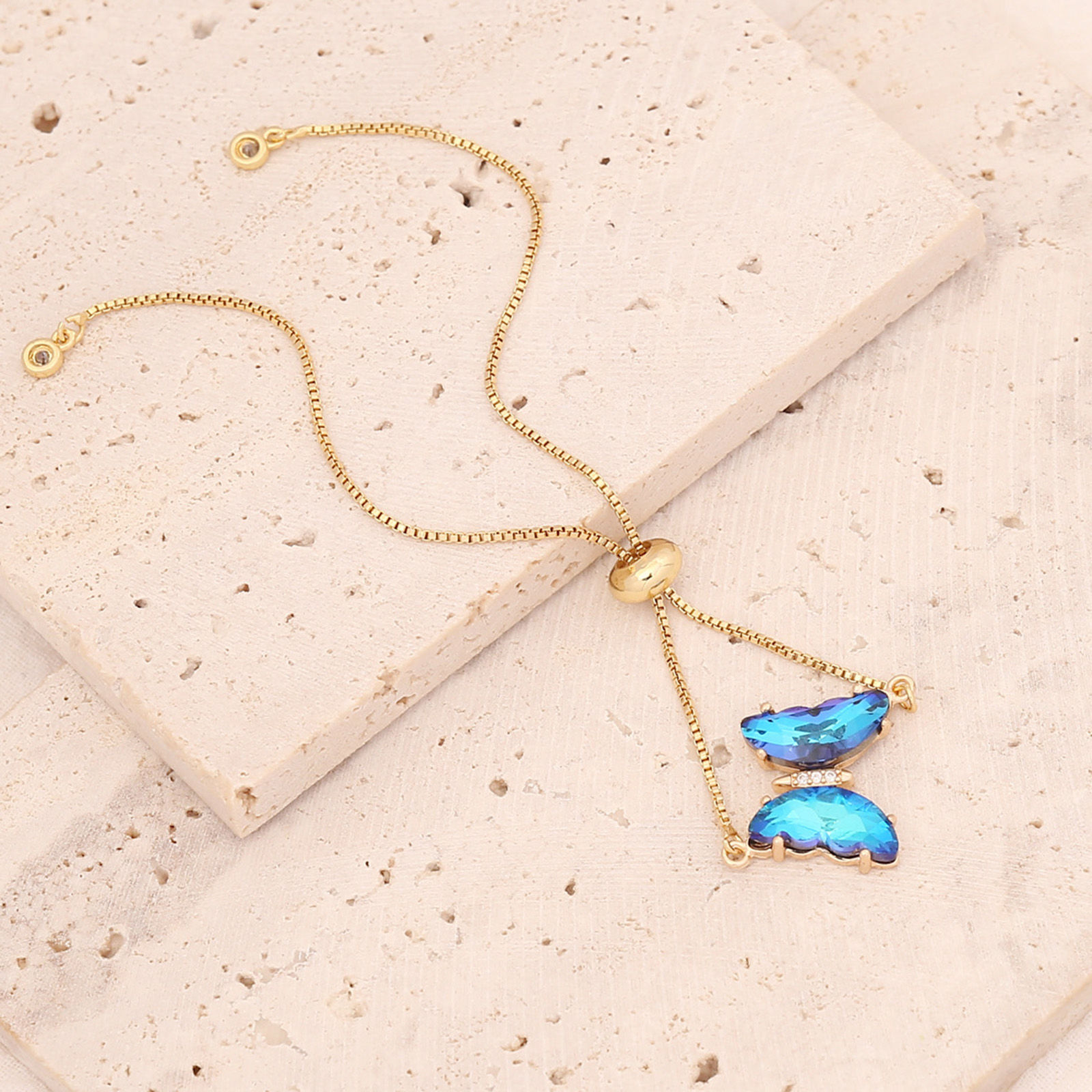 Picture of Copper Insect Adjustable Slider/ Slide Bolo Bracelets Gold Plated Butterfly Animal Multicolour Cubic Zirconia