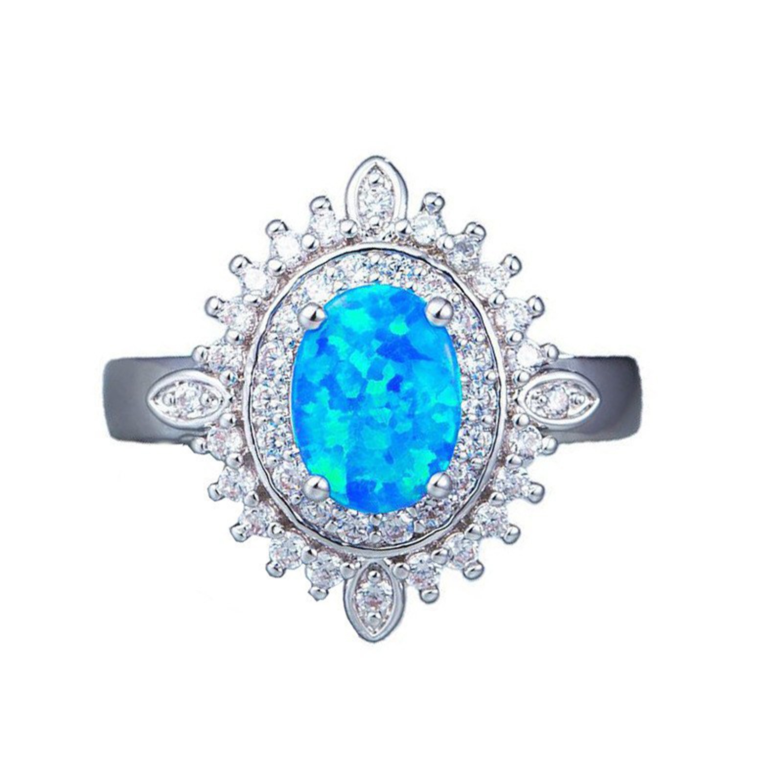 Picture of Elegant Unadjustable Rings Oval Flower Multicolour Cubic Zirconia