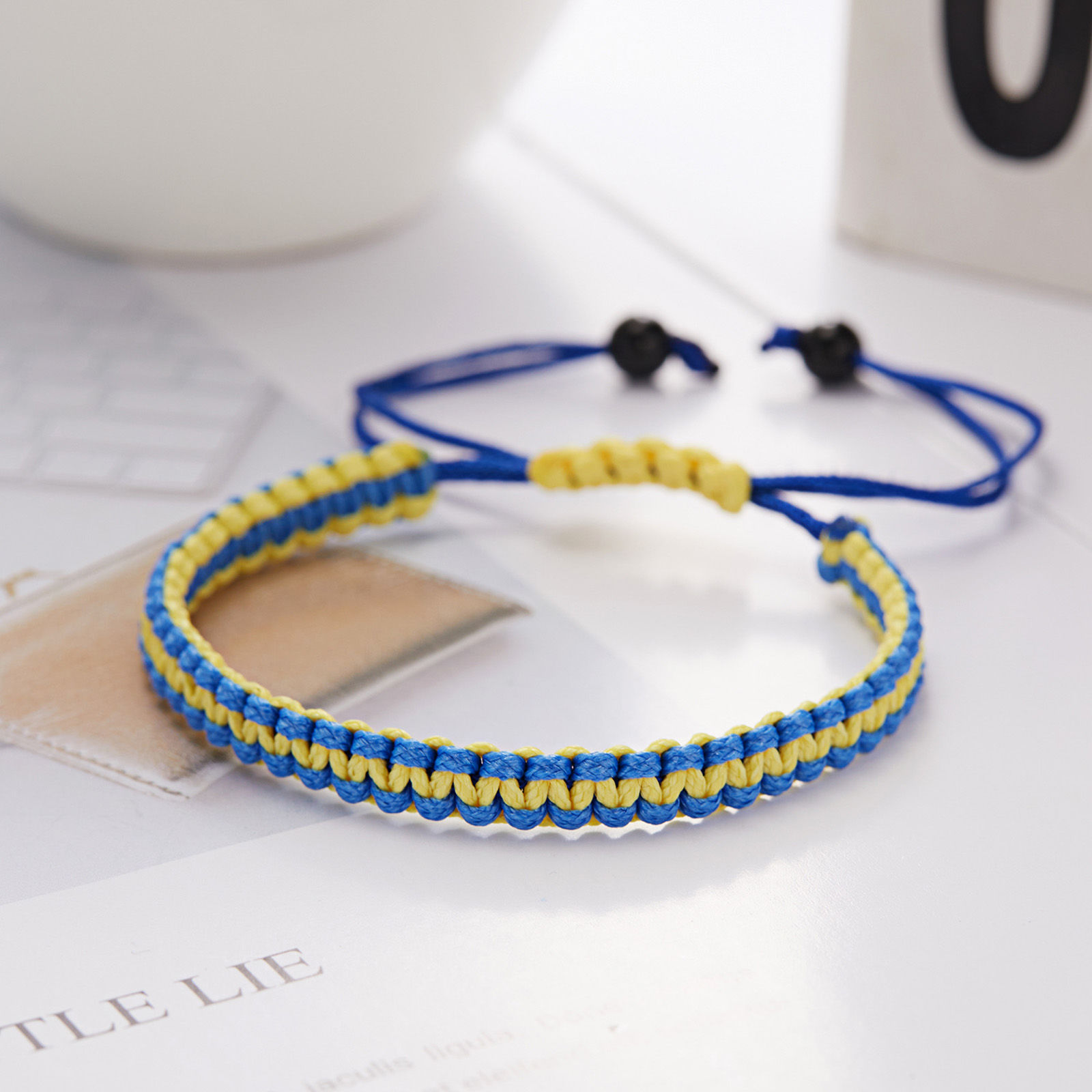 Picture of Polyester Ethnic Braided Bracelets Yellow & Blue Adjustable