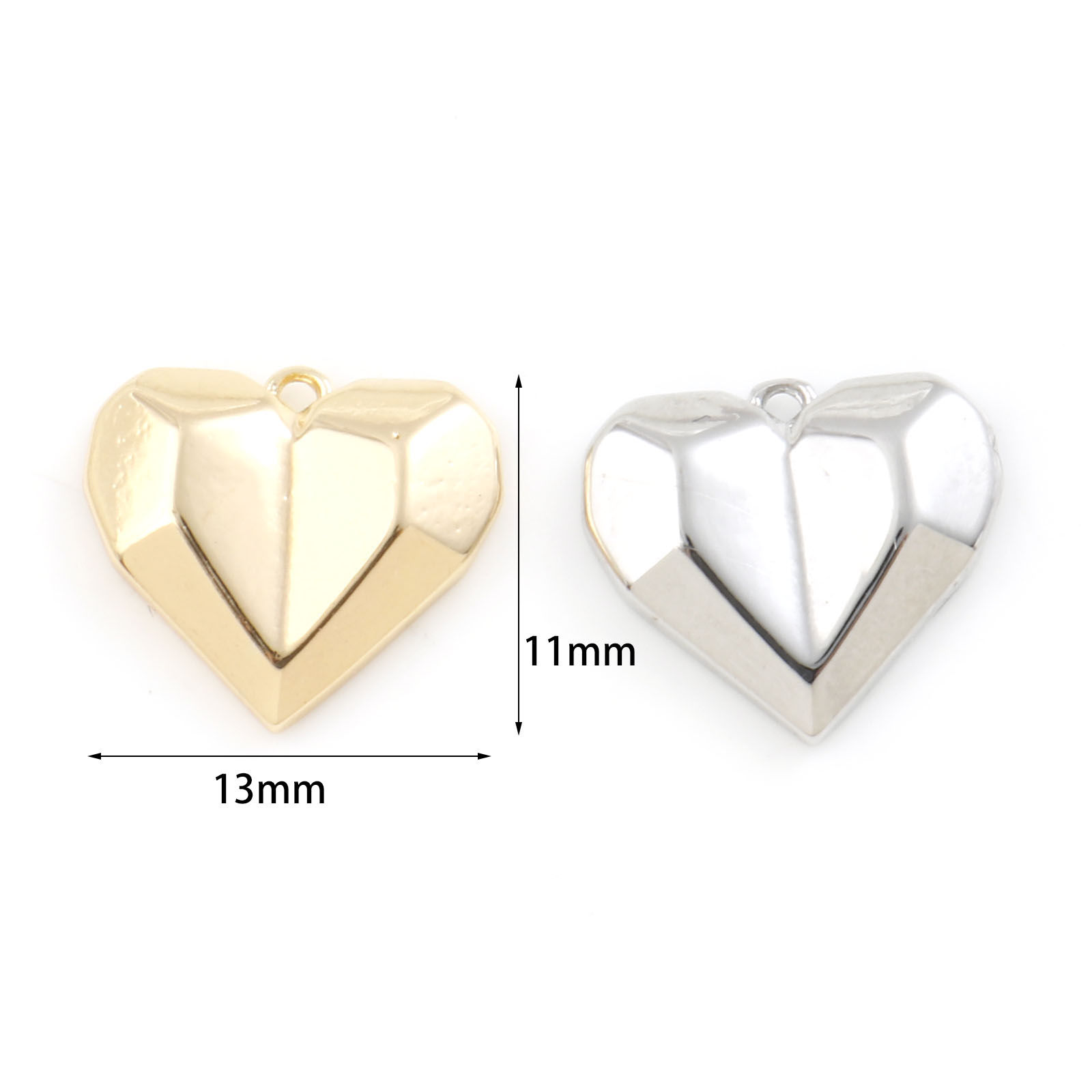 Immagine di Copper Valentine's Day Charms Heart Real Gold Plated Faceted 13mm x 11mm, 2 PCs