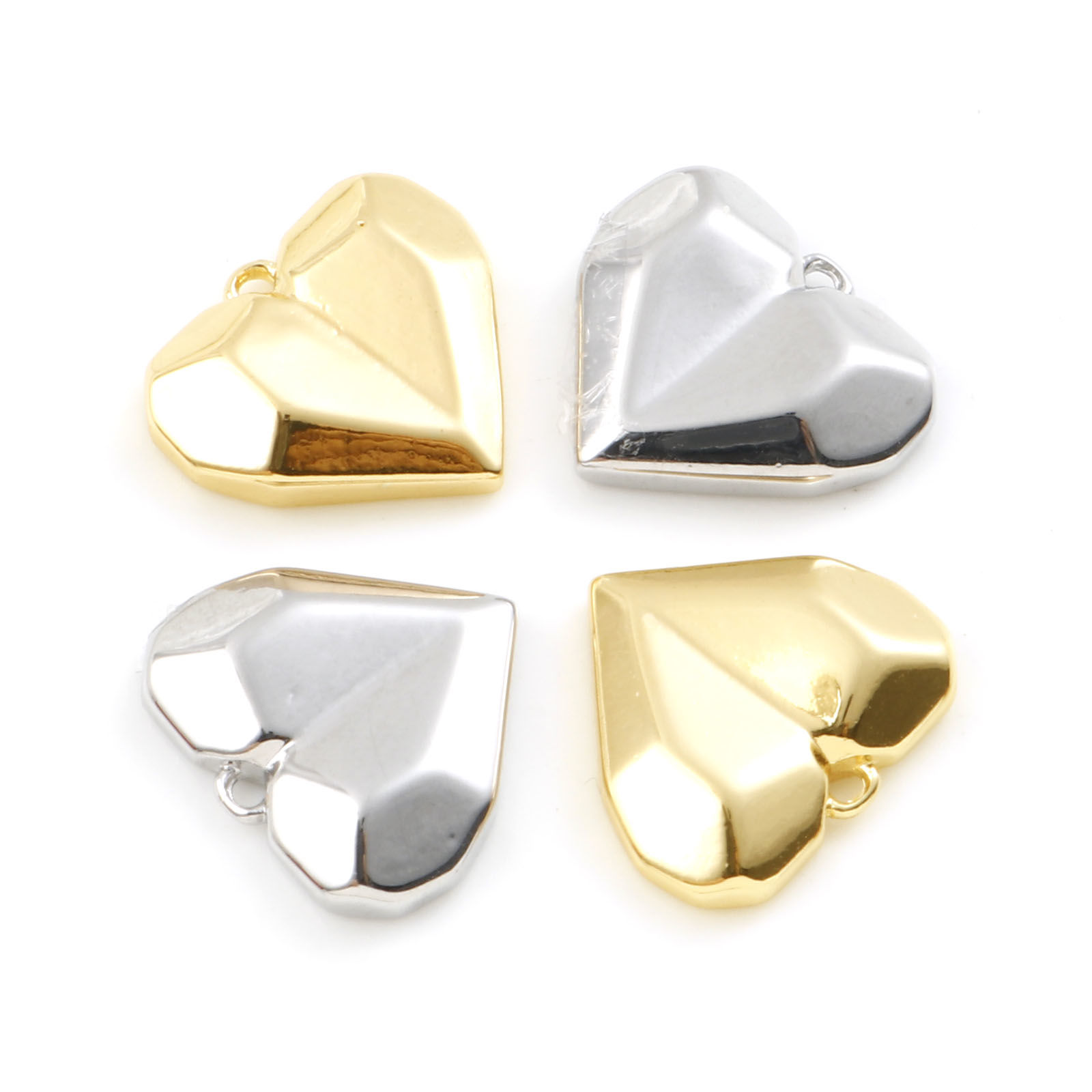 Immagine di Copper Valentine's Day Charms Heart Real Gold Plated Faceted 13mm x 11mm, 2 PCs