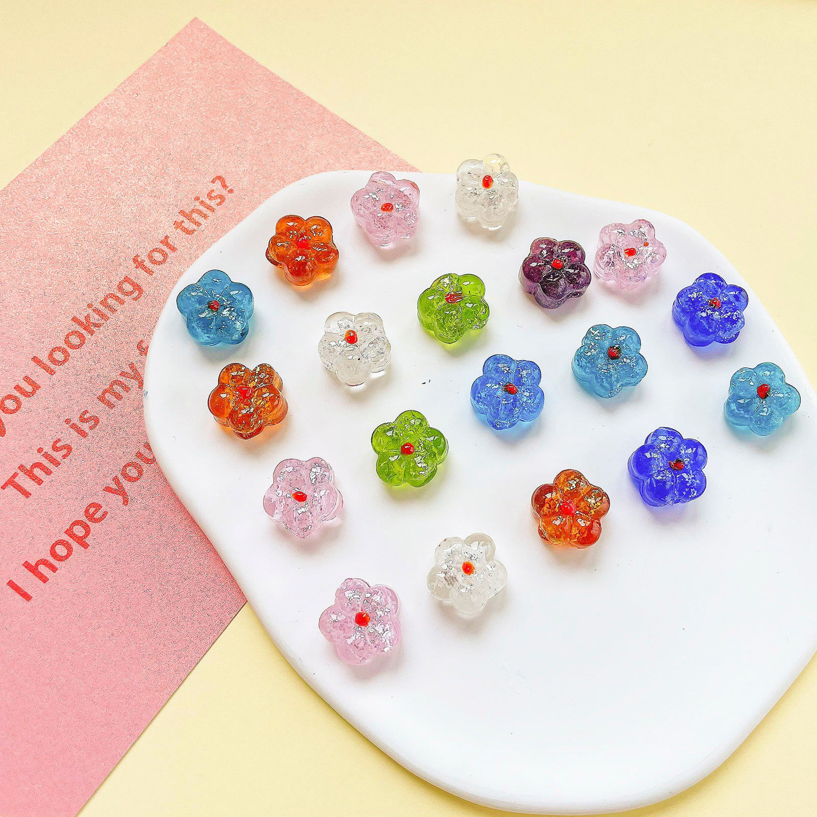 Picture of Lampwork Glass Flora Collection Beads Flower Multicolor Silver Lined About 15mm x 14mm, Hole: Approx 1mm, 10 PCs