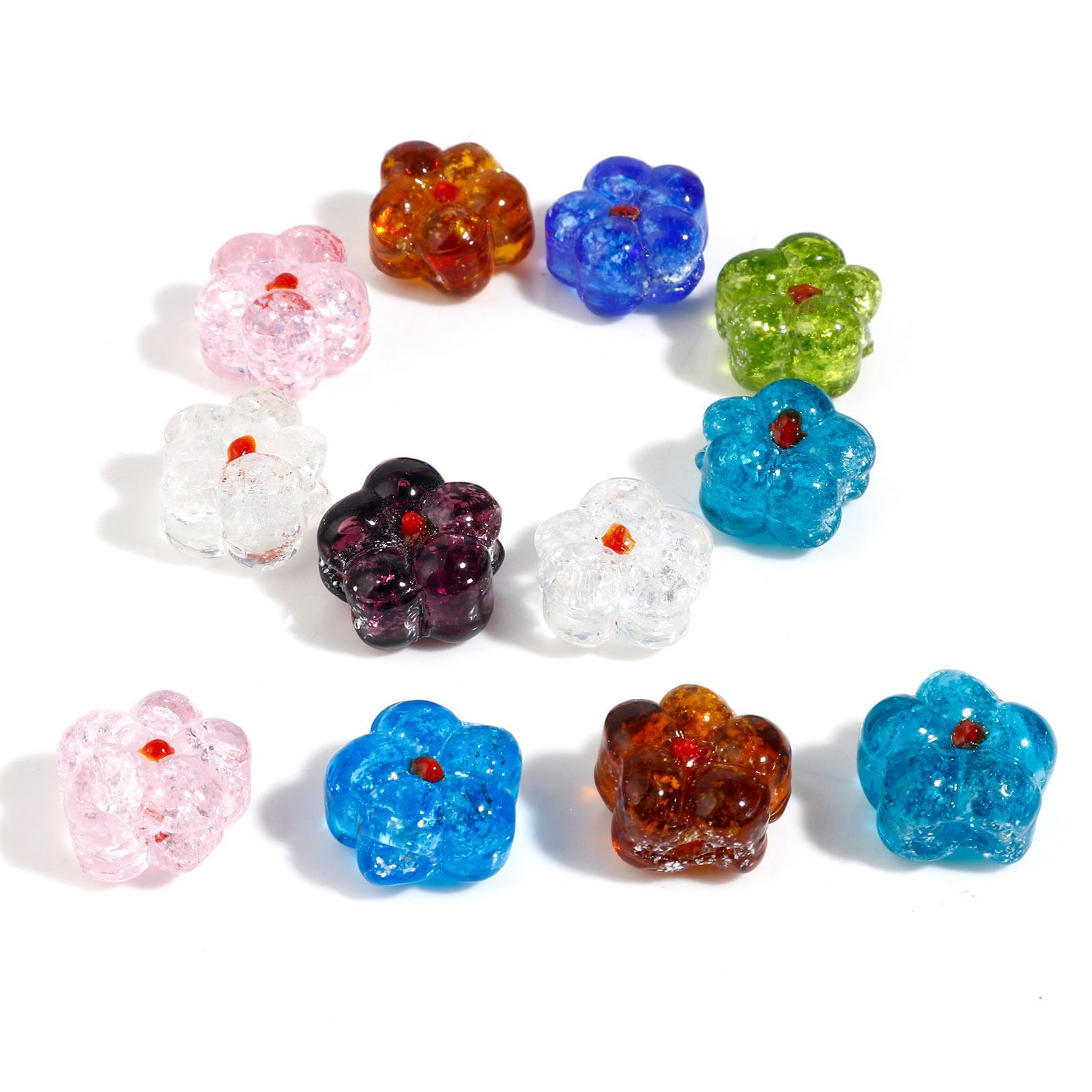 Picture of Lampwork Glass Flora Collection Beads Flower Multicolor Silver Lined About 15mm x 14mm, Hole: Approx 1mm, 10 PCs