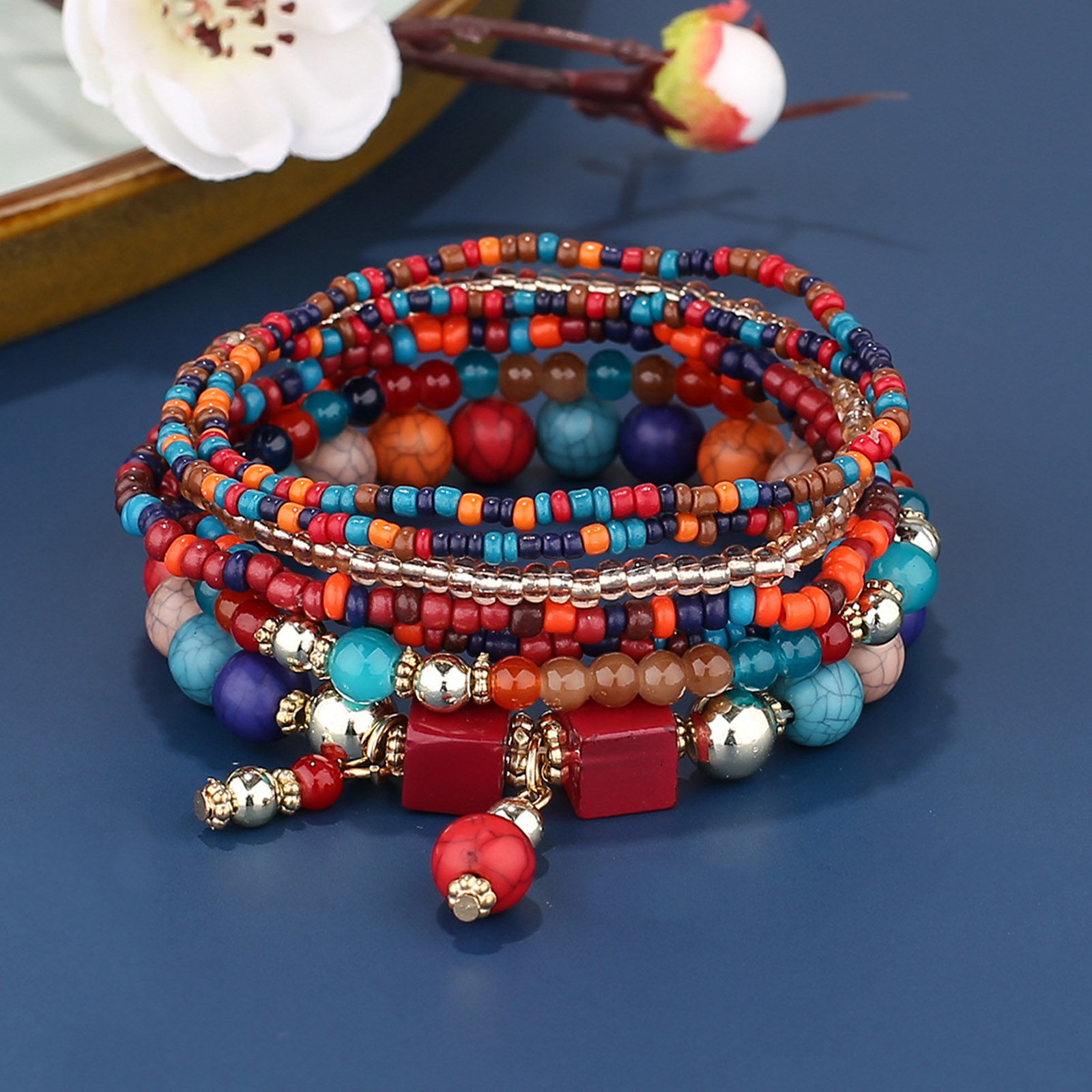 Bild von Acrylic Boho Chic Bohemia Dainty Bracelets Delicate Bracelets Beaded Bracelet Multicolor Cube
