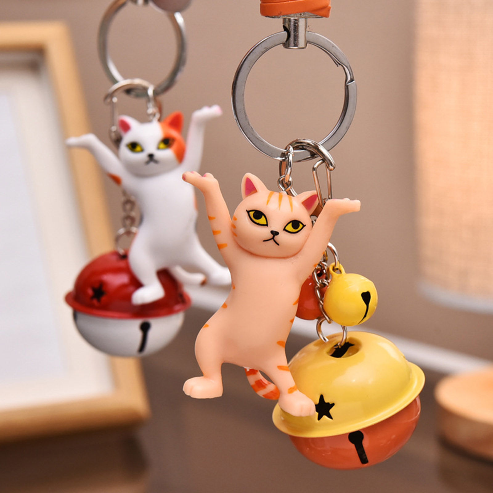Immagine di Vinyl Cute Keychain & Keyring Silver Tone Multicolor Cat Animal Bell