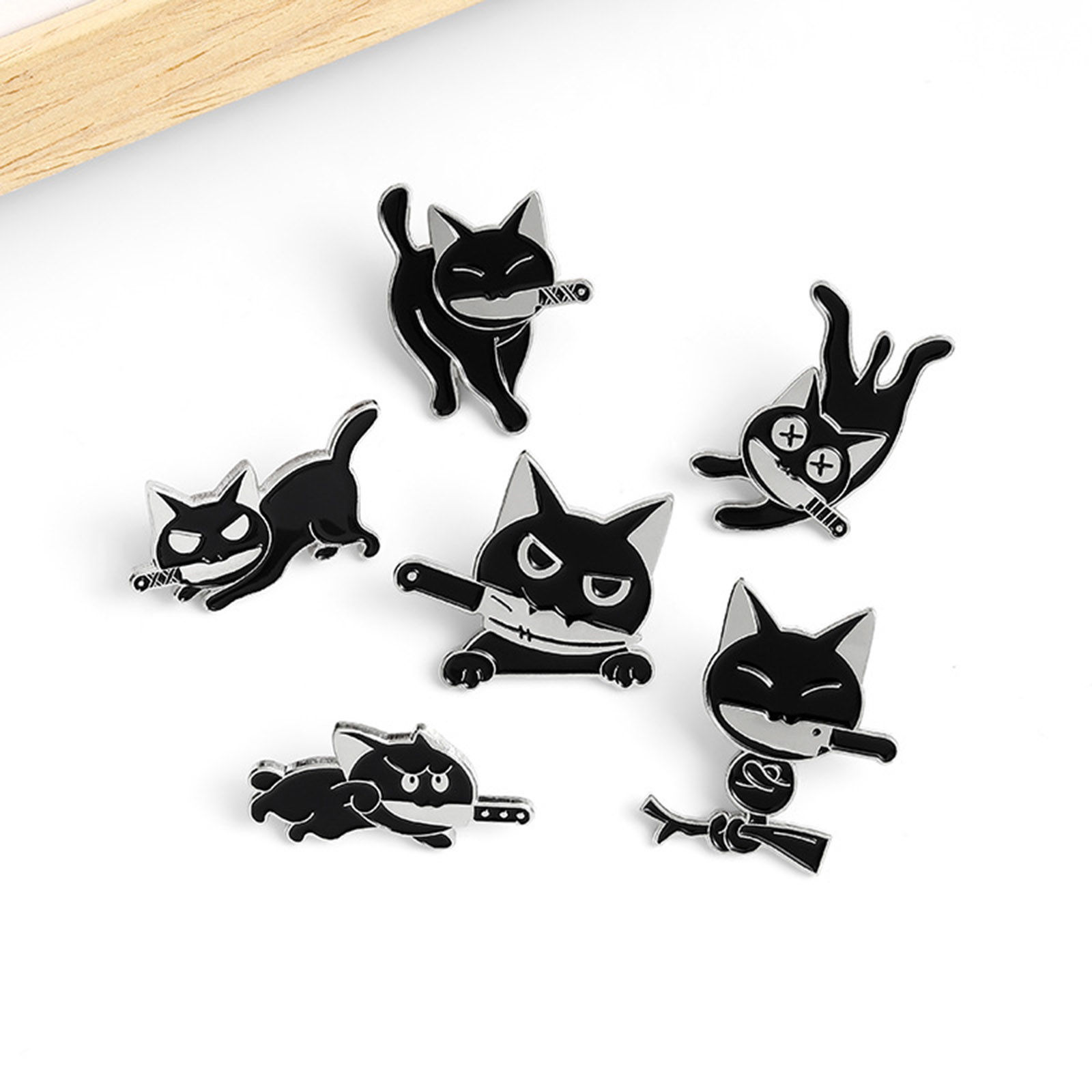 Picture of Cute Pin Brooches Knife Cat Black Enamel