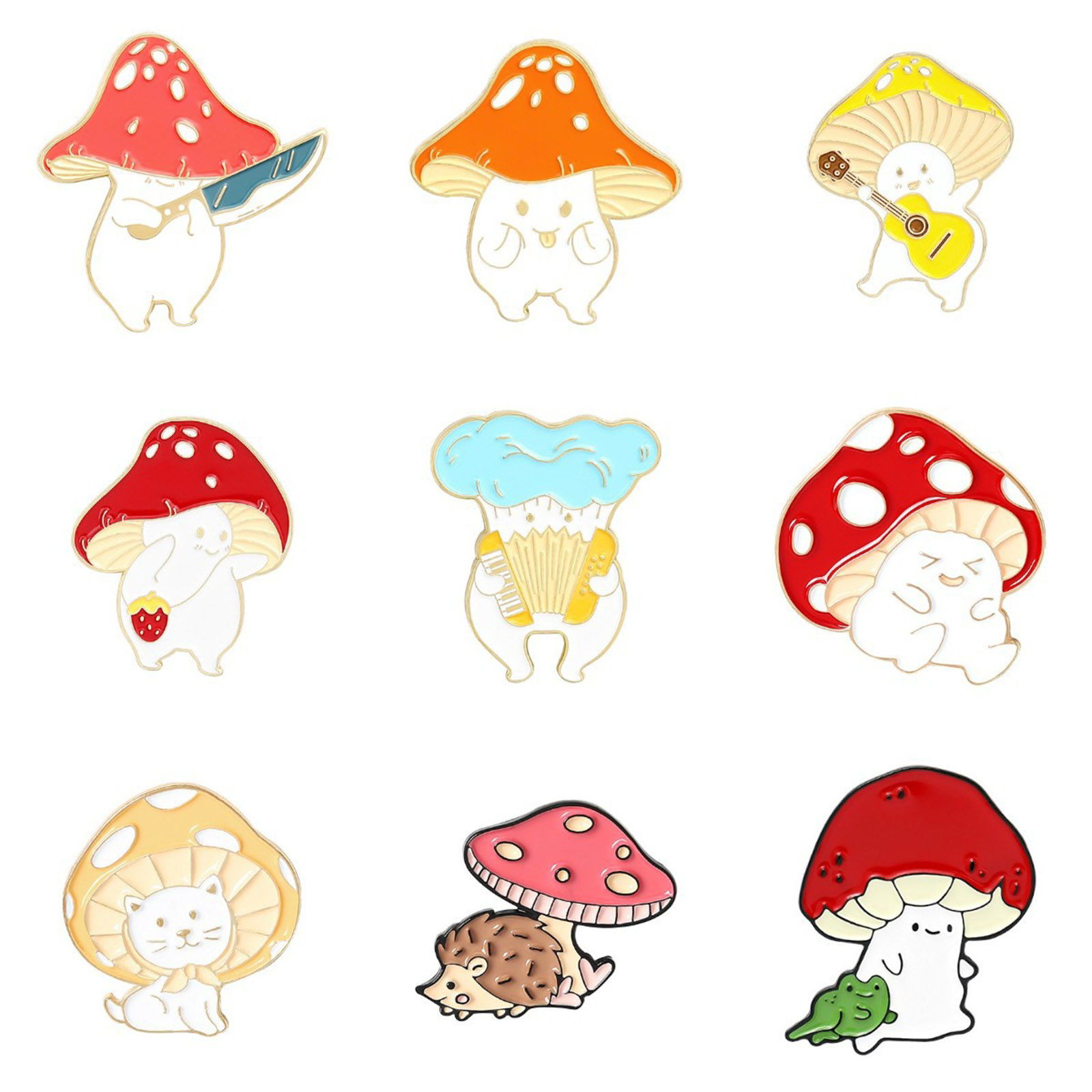 Bild von Cute Pin Brooches Mushroom Frog Gold Plated Multicolor Enamel
