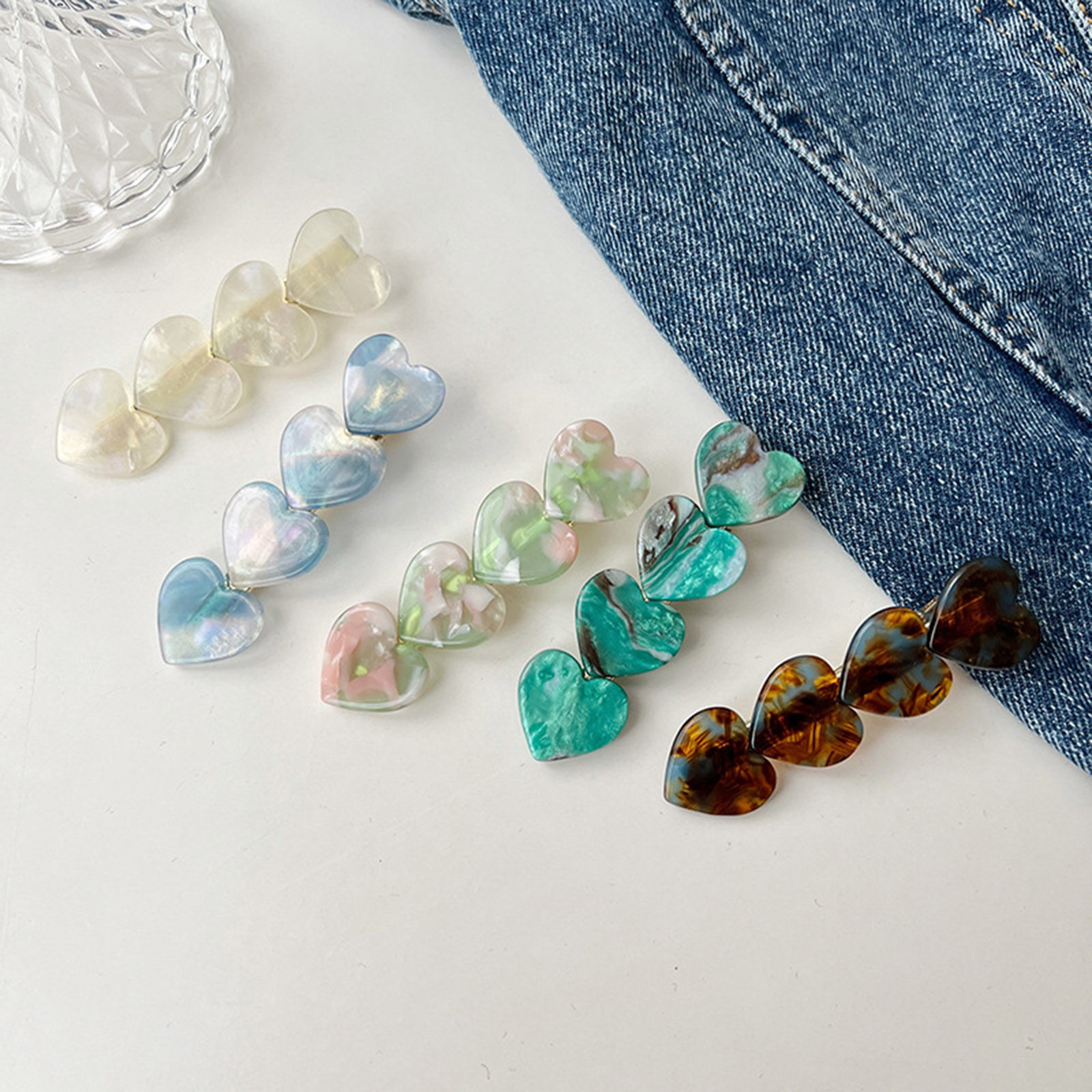 Immagine di Acetic Acid Resin Acetate Acrylic Acetimar Marble Retro Hair Clips Gold Plated Multicolor Heart