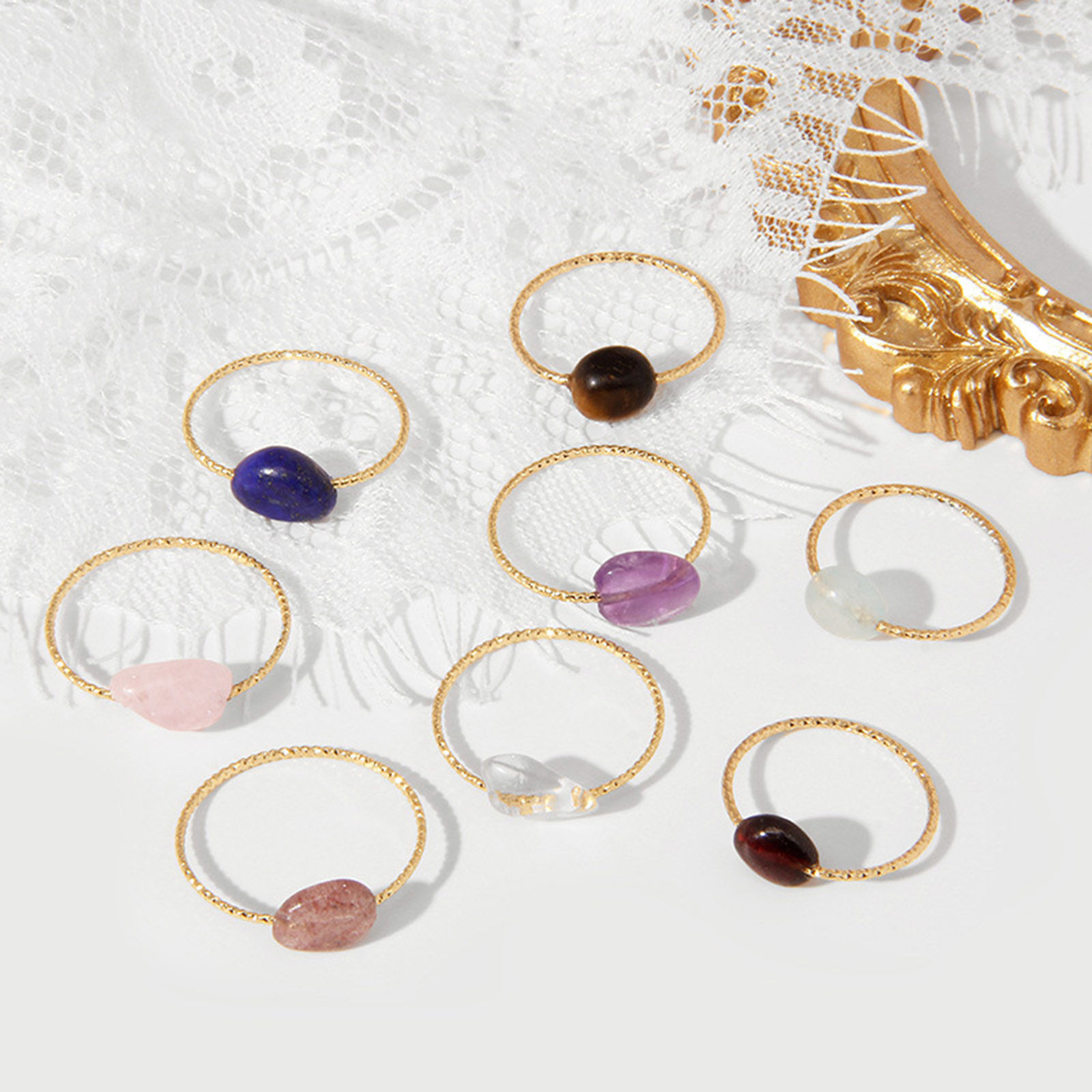 Picture of Stone ( Mix ) Unadjustable Simple Rings Gold Plated Gold Plated Irregular 18mm(US Size 7.75), 1 Piece