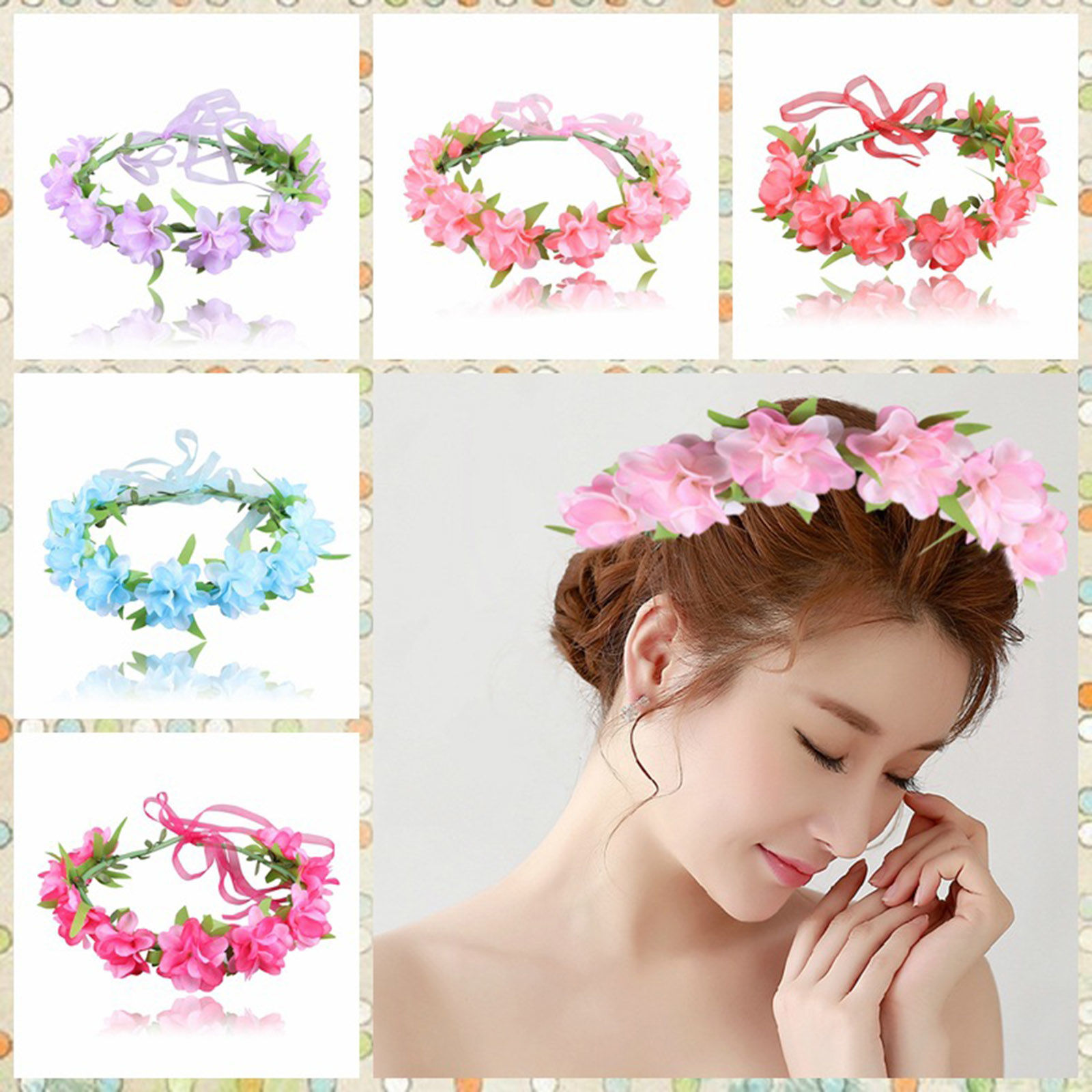 Immagine di Plastic & Velvet Wedding Headband Hair Hoop For Bride Multicolor Artificial Flower Leaf