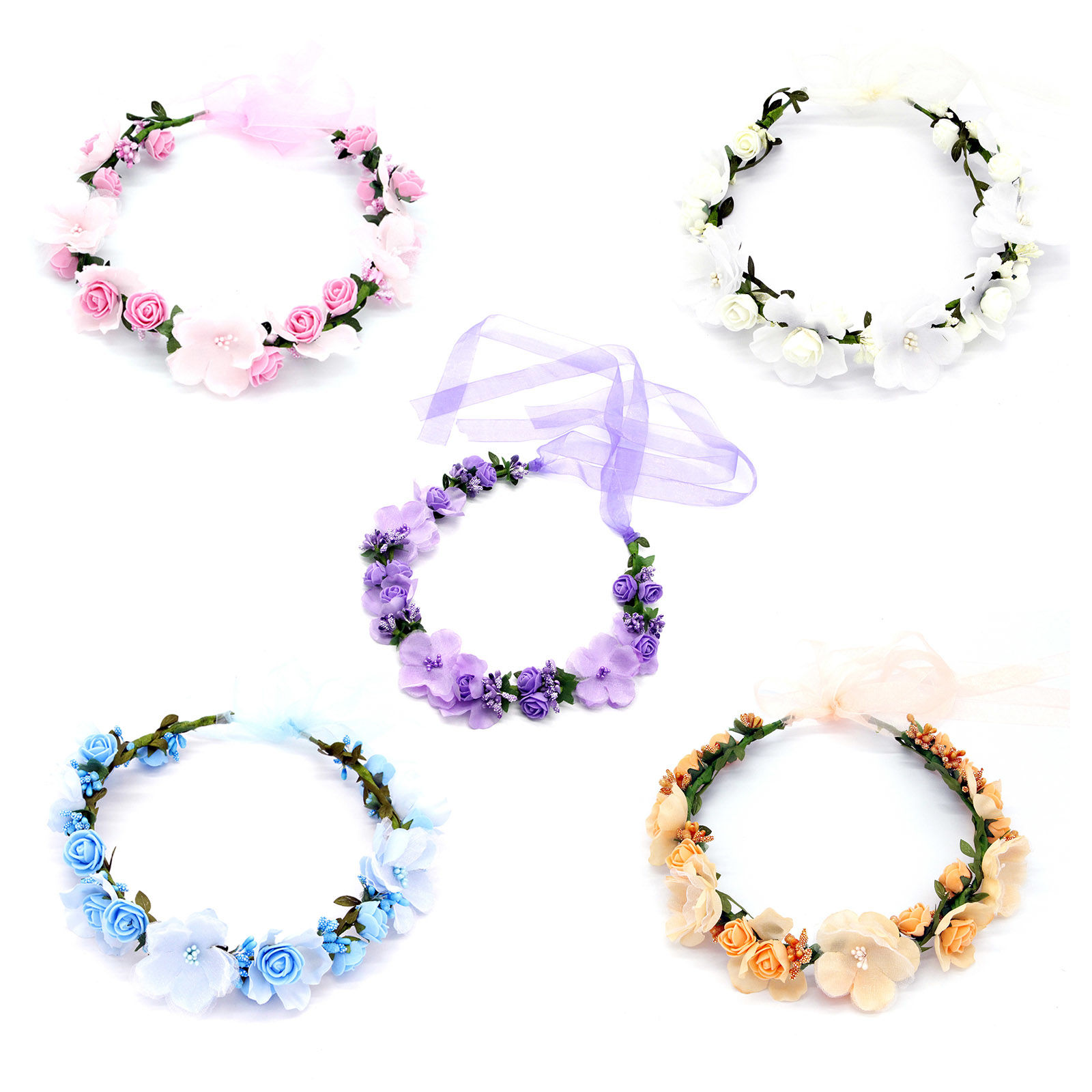 Immagine di Plastic Wedding Garland Headdress Flower Vine Crown Tiaras With Adjustable Ribbon Multicolor Flower Leaf Imitation Pearl 1 Piece