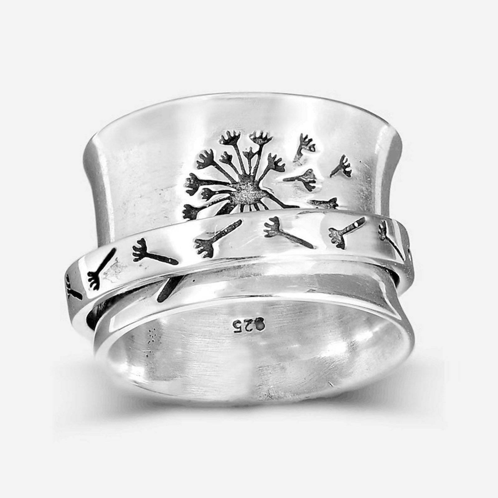Picture of Stress Relieving Anxiety Fidget Spinner Unadjustable Retro Rings Antique Silver Color Rotatable Round Dandelion