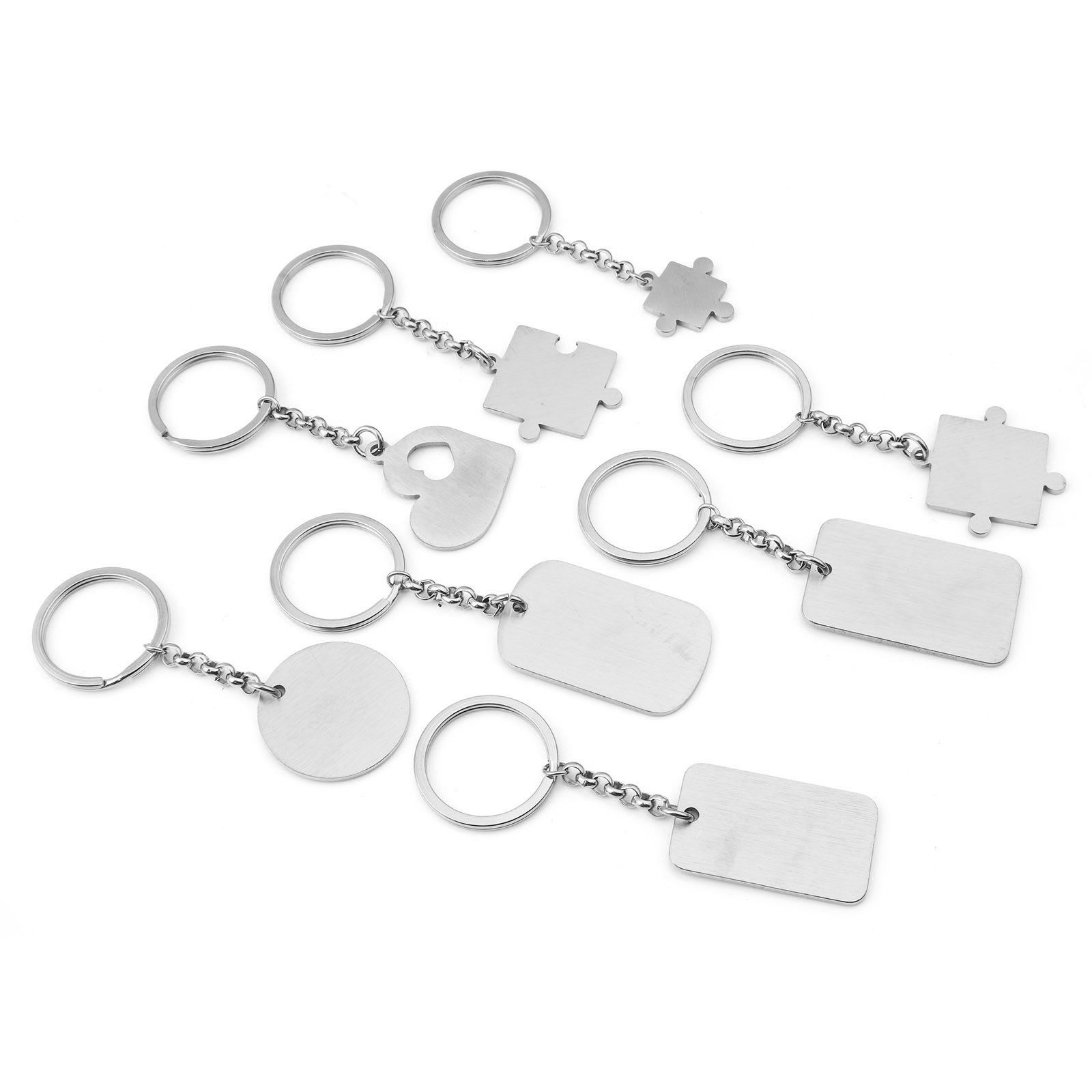 Picture of 304 Stainless Steel Keychain & Keyring Silver Tone Geometric Blank Stamping Tags Two Sides 1 Piece
