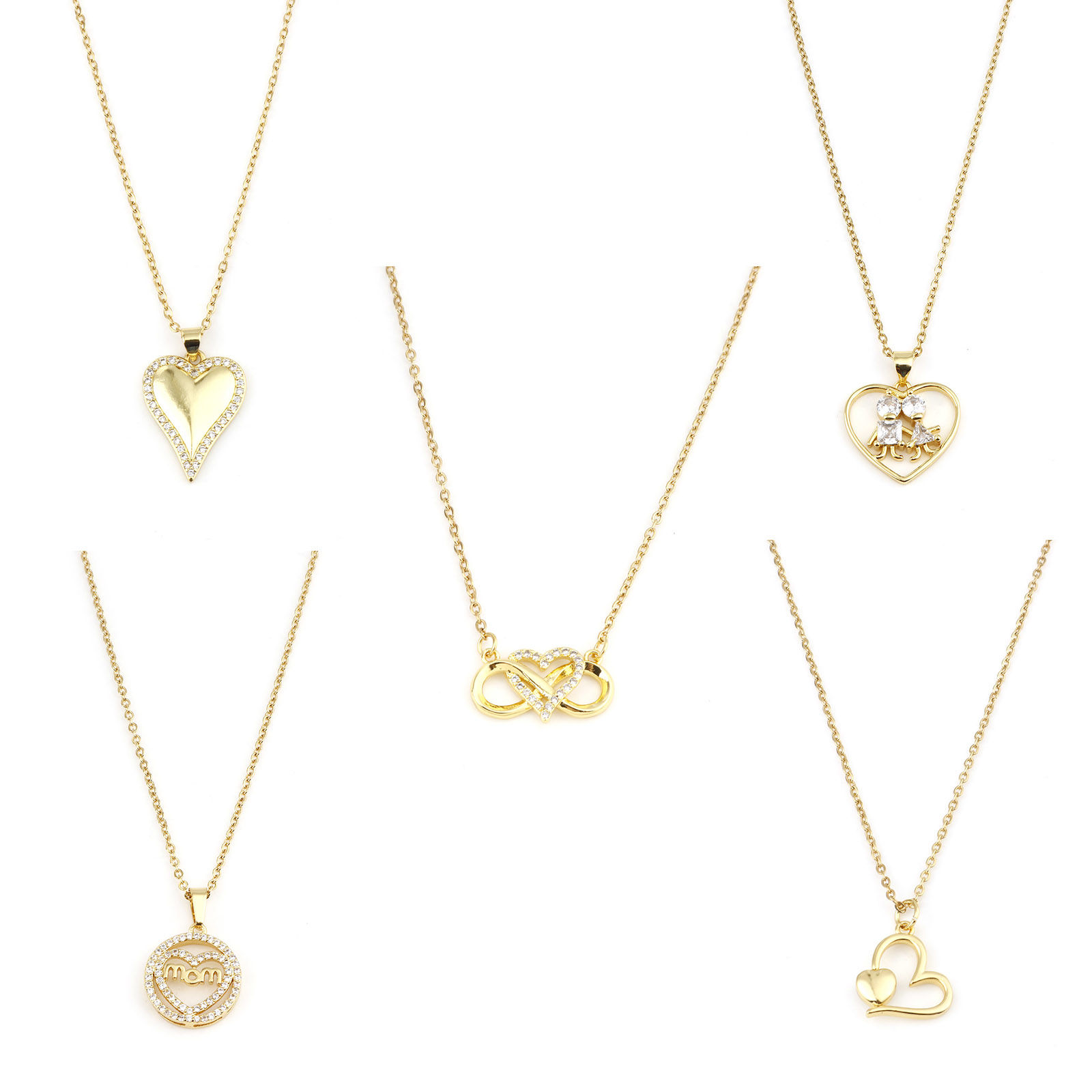 Immagine di Acciaio Inossidabile & Rame San Valentino Cavo Catena Collana Oro Placcato Geometrica Trasparente Cubic Zirconia 1 Pz