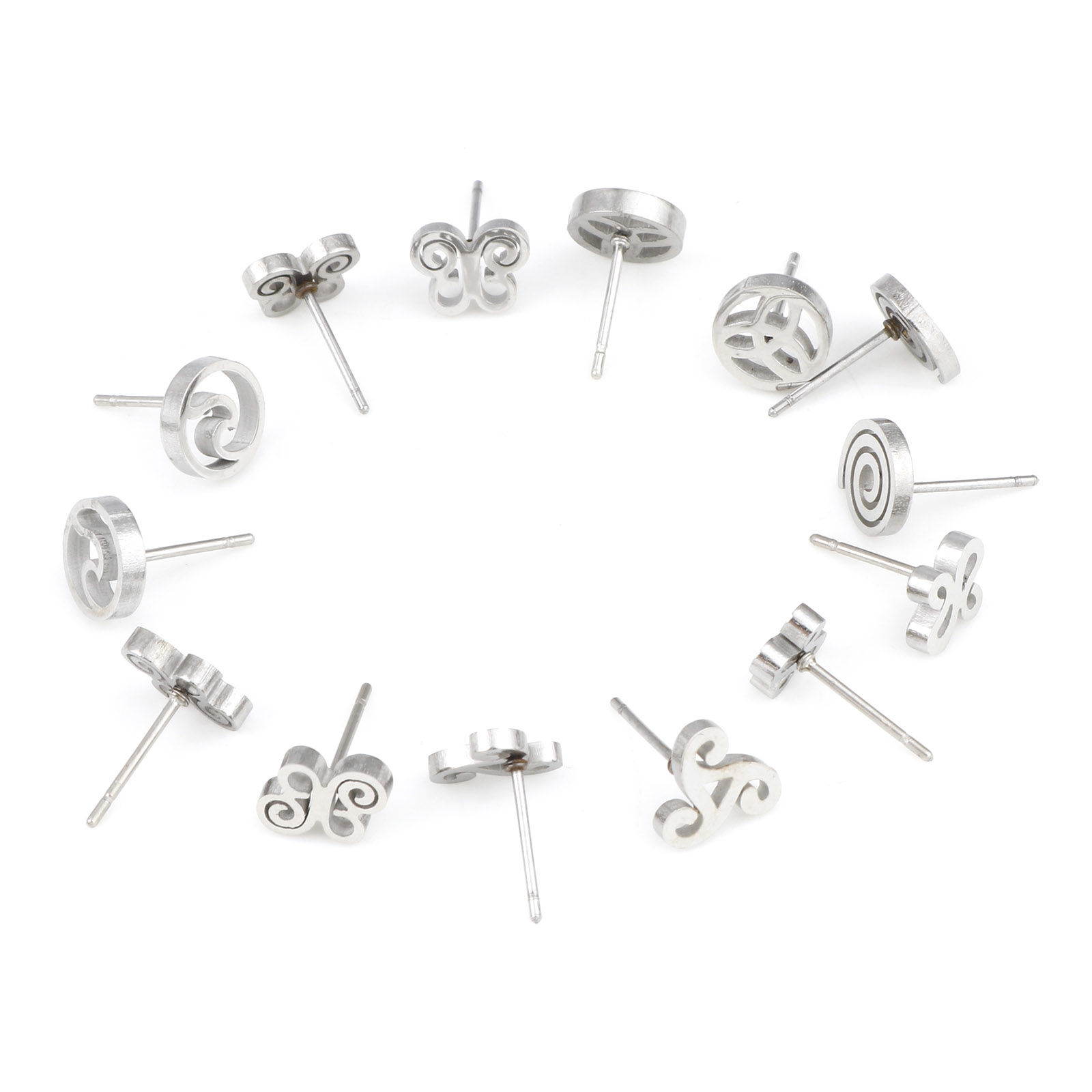 Picture of Stainless Steel Religious Ear Post Stud Earrings Silver Tone Butterfly Animal Hollow Post/ Wire Size: (20 gauge), 6 Pairs