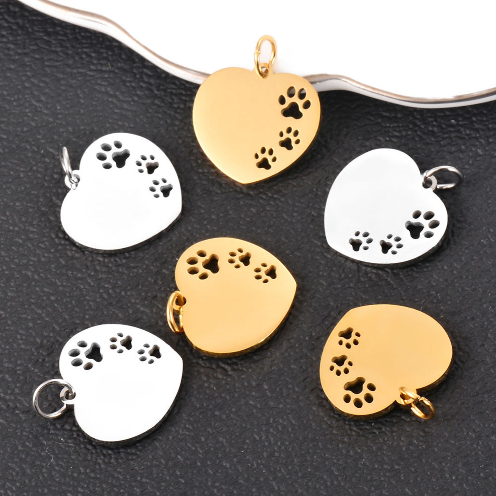 Picture of Stainless Steel Pet Memorial Charms Multicolor Heart Paw Claw Hollow 23mm x 18mm