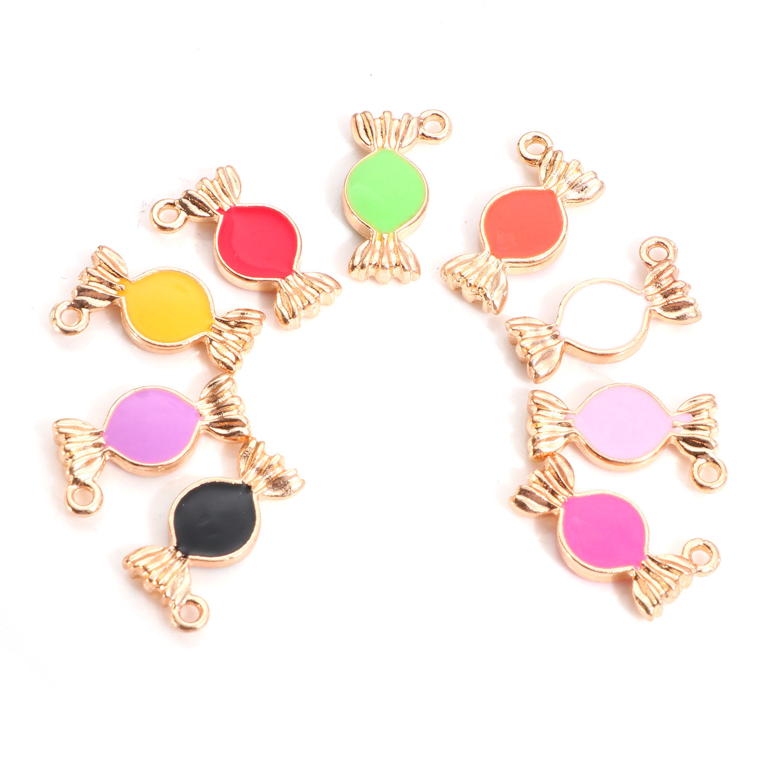 Picture of Zinc Based Alloy Charms Candy Gold Plated Multicolor Enamel 18mm x 10mm, 10 PCs