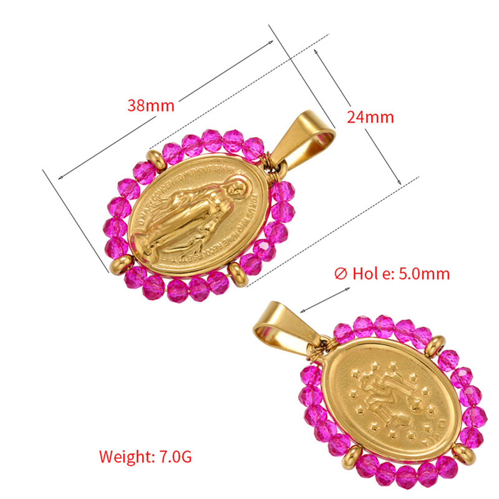 Picture of Stainless Steel & Glass Religious Pendants Multicolor Multicolor Oval Virgin Mary 38mm x 24mm, 1 Piece